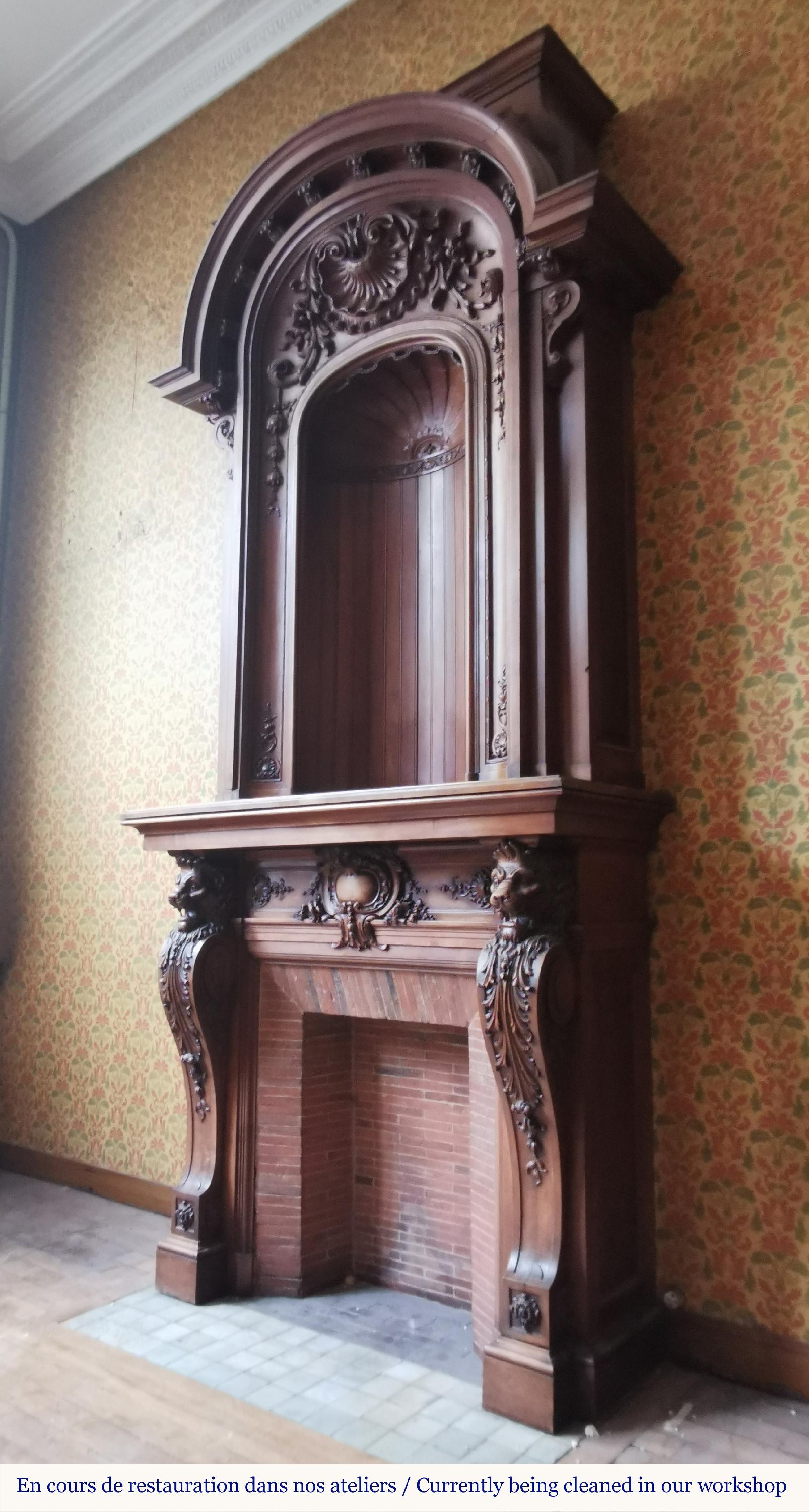 Napoleon III walnut fireplace surmounted by an important alcove 4