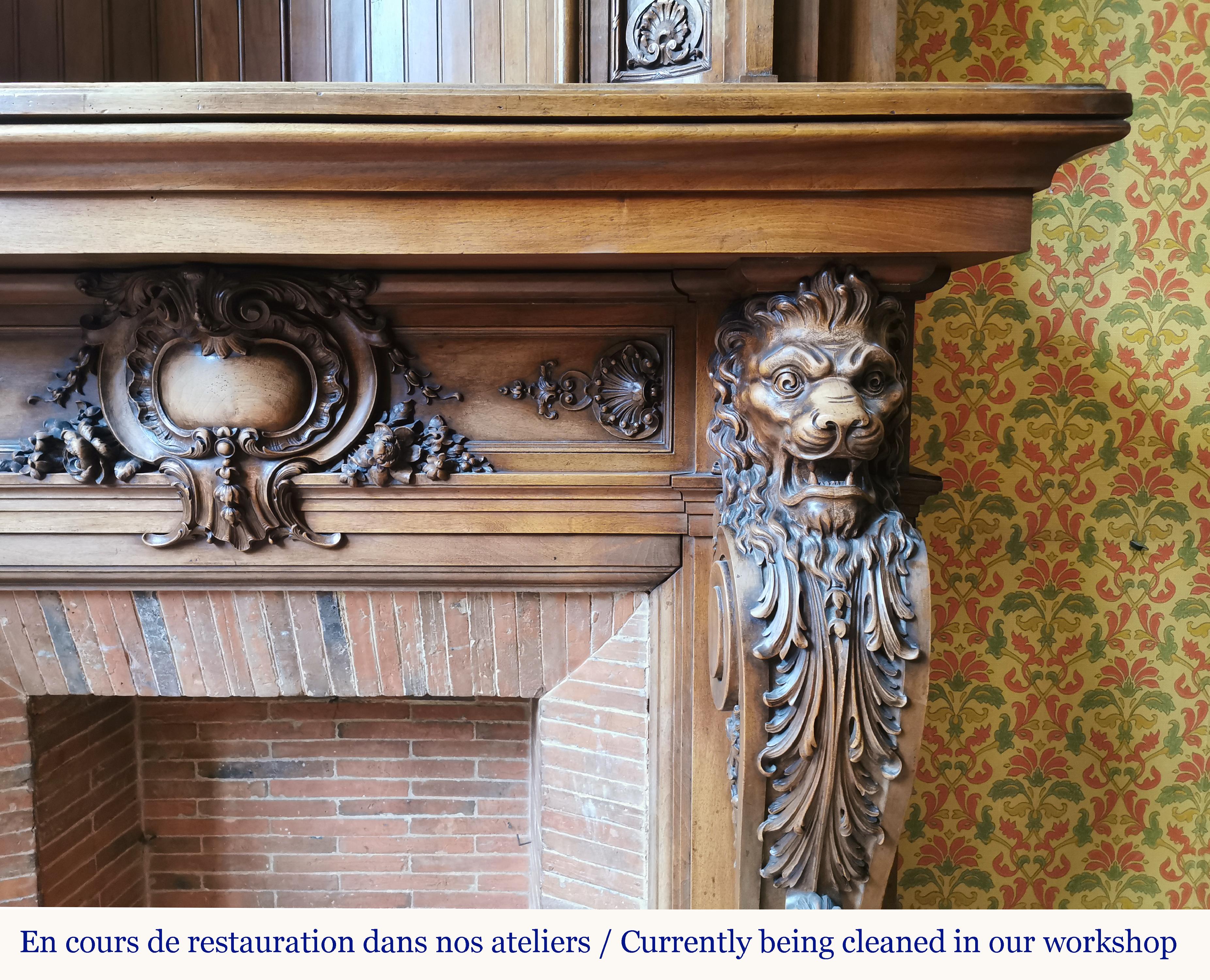 Napoleon III walnut fireplace surmounted by an important alcove 5