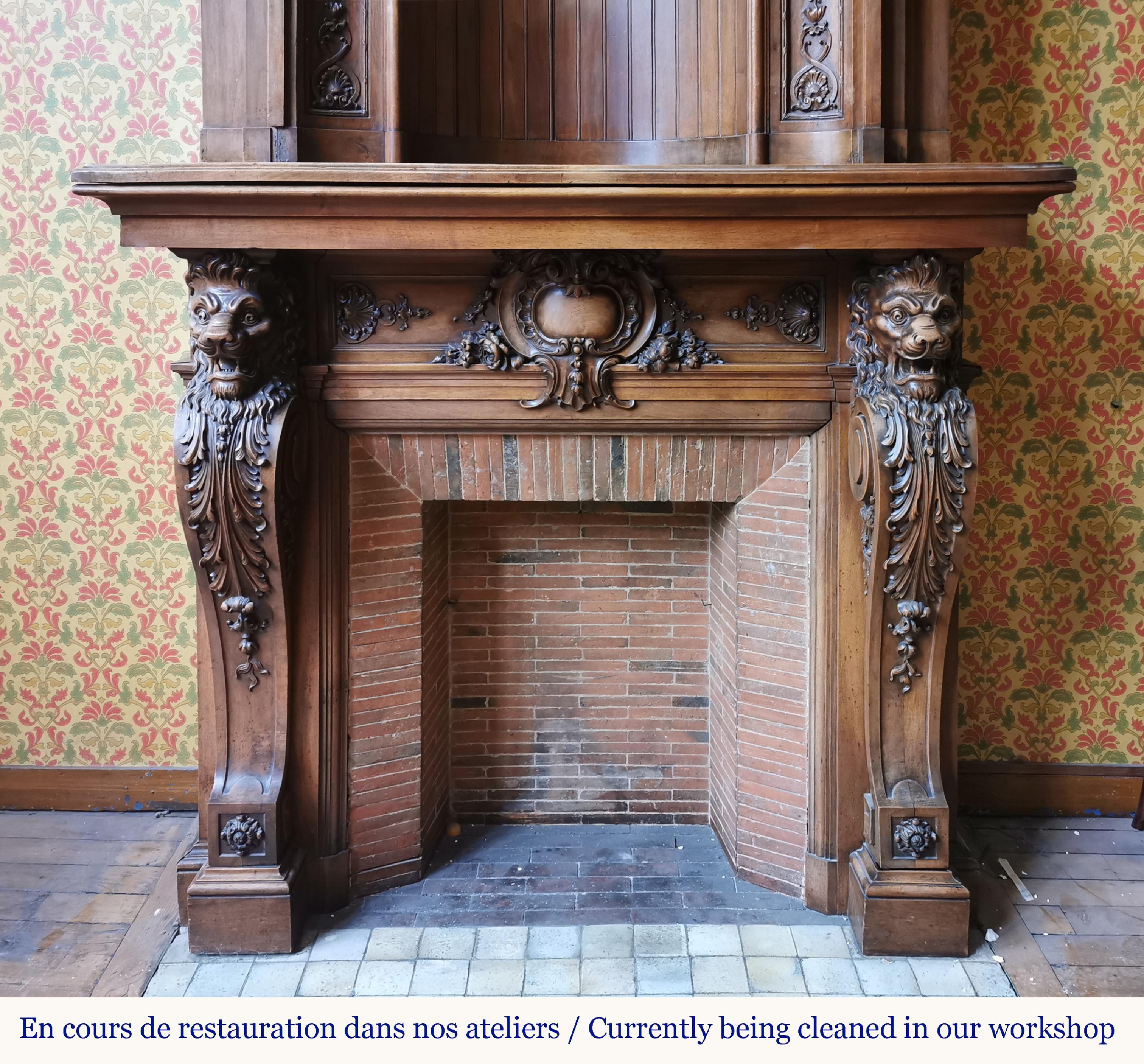 Walnut Napoleon III walnut fireplace surmounted by an important alcove