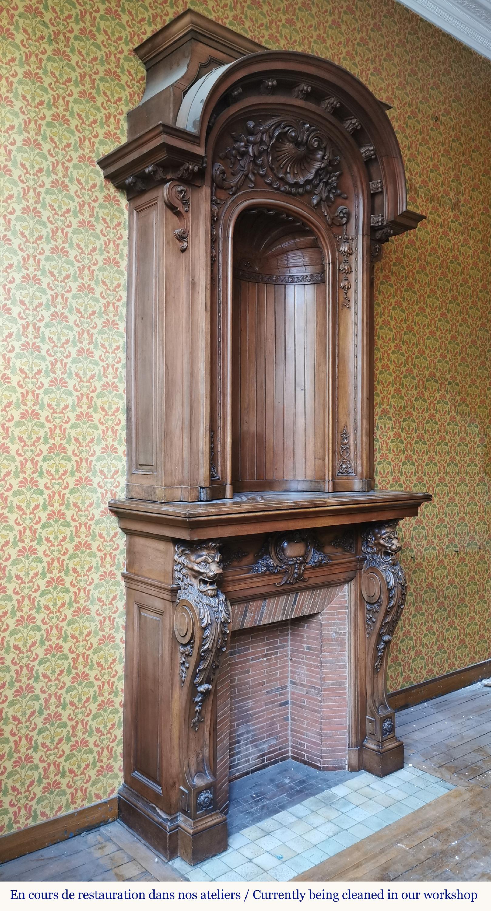 Napoleon III walnut fireplace surmounted by an important alcove 1