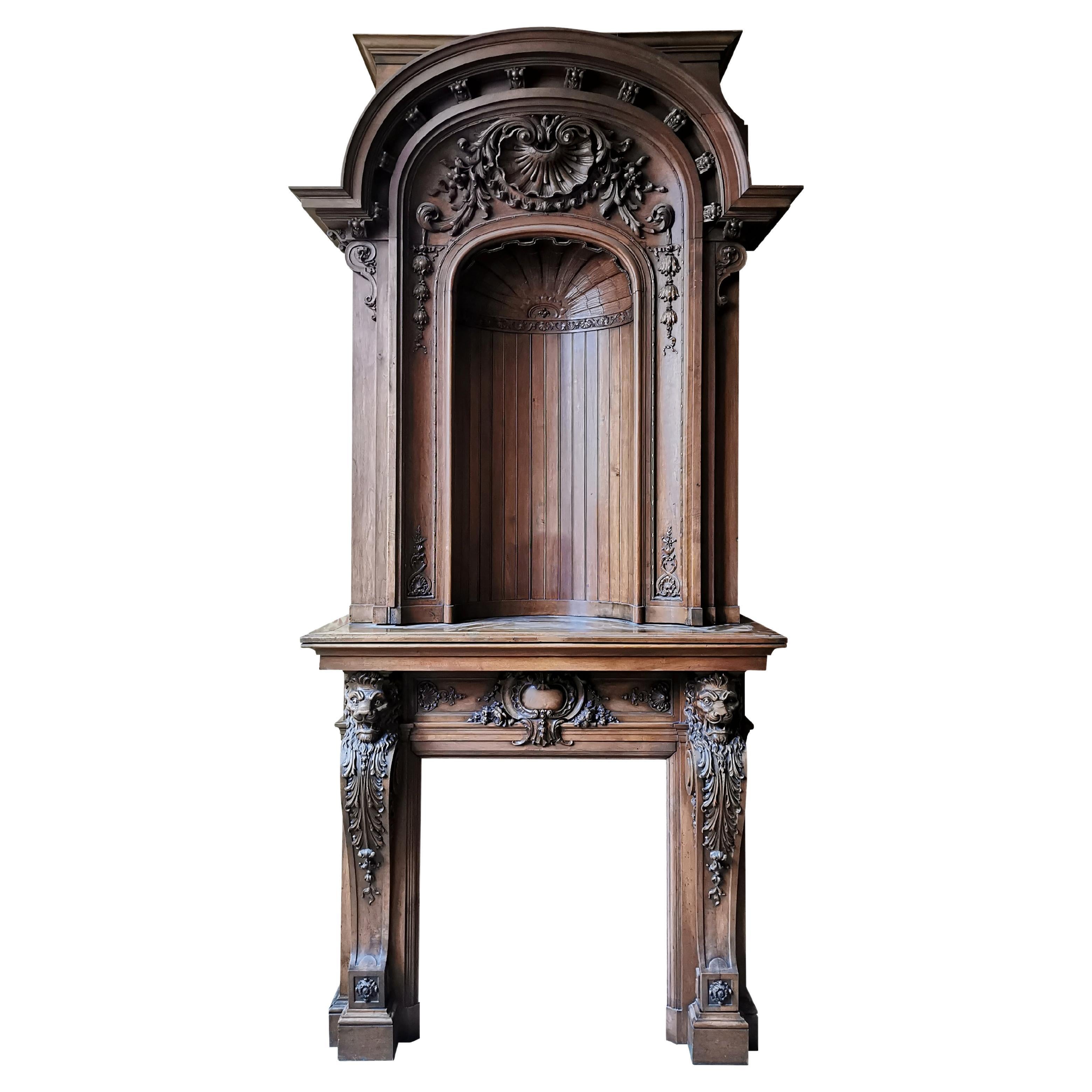 Napoleon III walnut fireplace surmounted by an important alcove