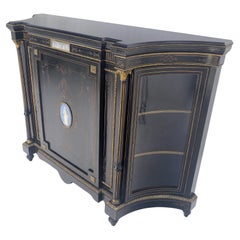 Napoleon III Wedgewood Plaque Bronze Mounts Black Lacquer French Credenza Server