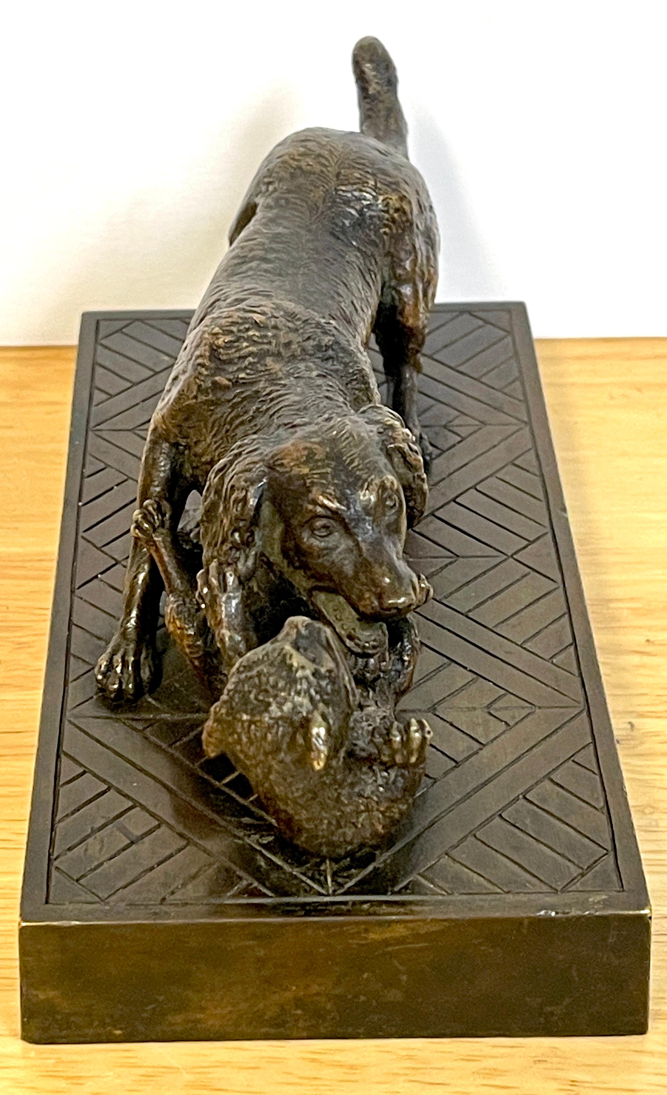 French Napoleon III Whimsical Bronze of a Playful Dog & Cat For Sale