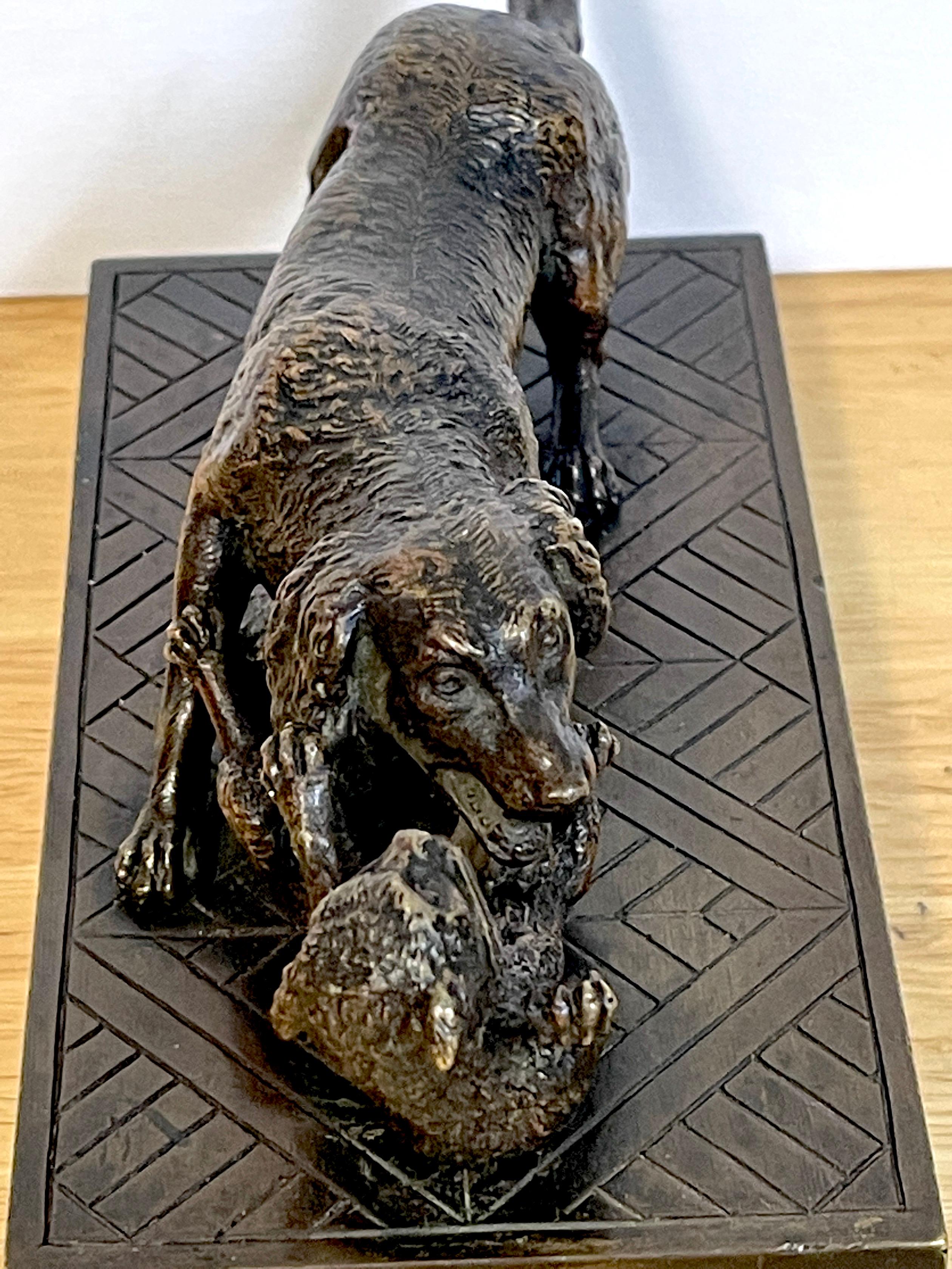 Patinated Napoleon III Whimsical Bronze of a Playful Dog & Cat For Sale