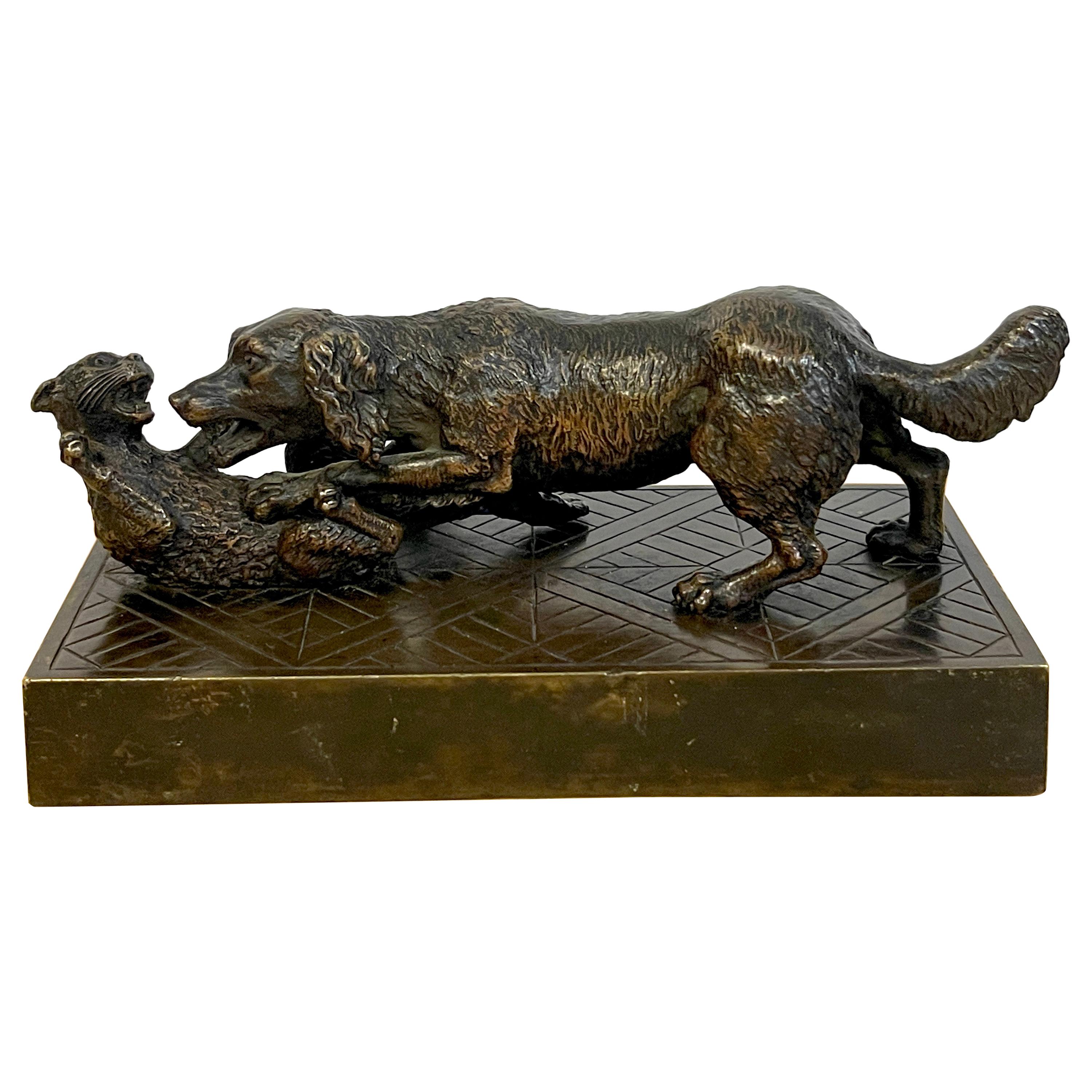 Napoleon III Whimsical Bronze of a Playful Dog & Cat