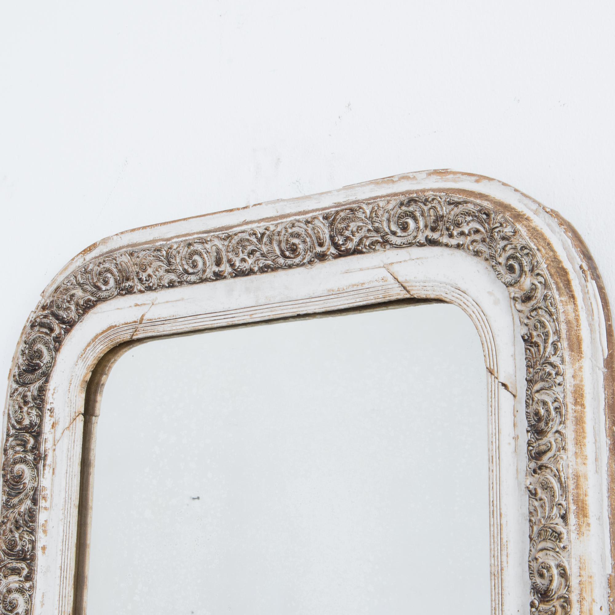 French Napoleon III White and Gold Patinated Mirror