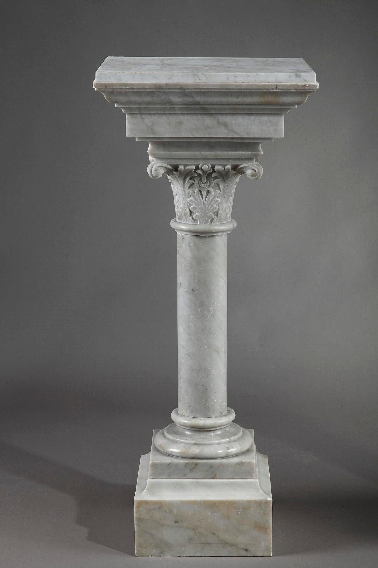 French Napoleon III White Marble Column Pedestals