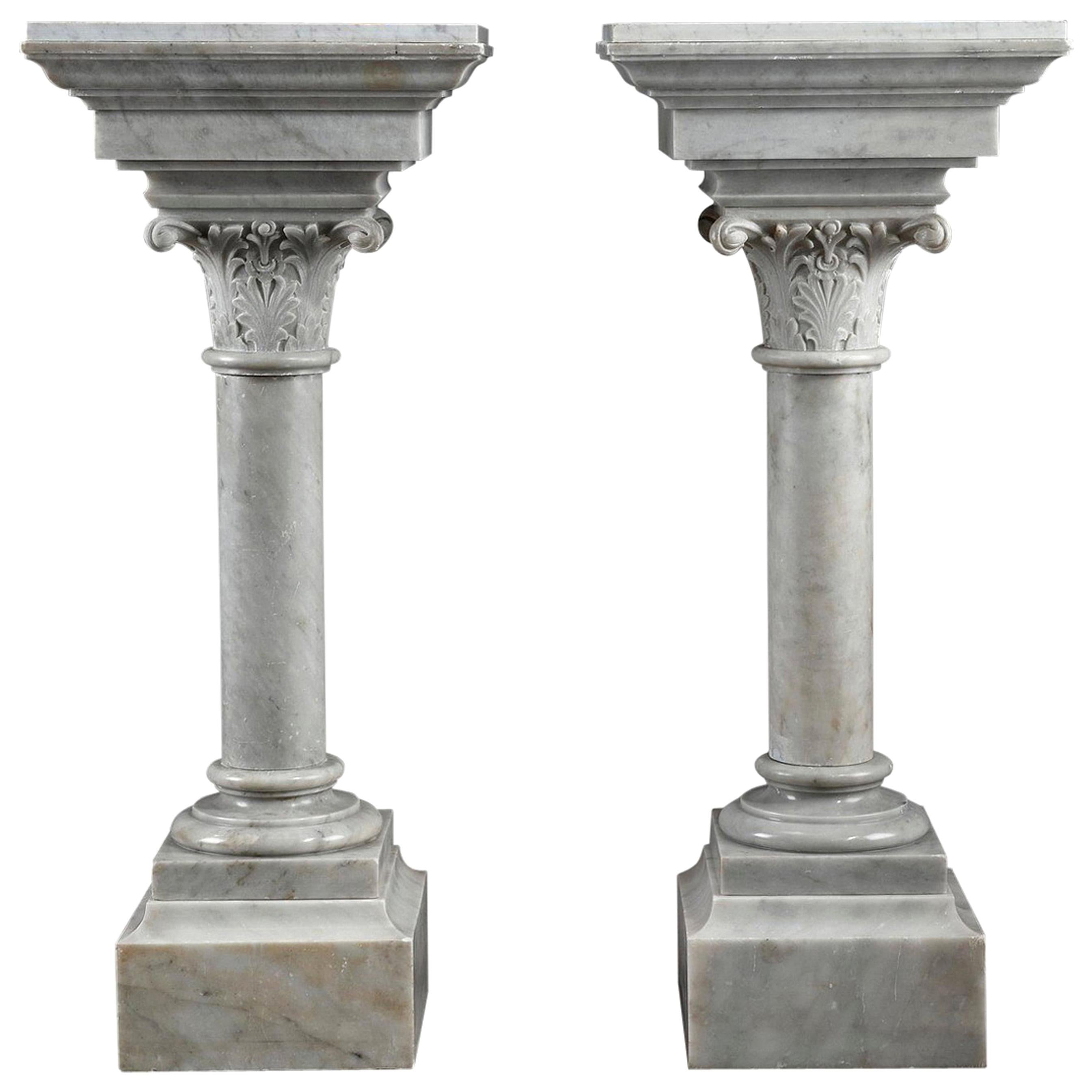 Napoleon III White Marble Column Pedestals