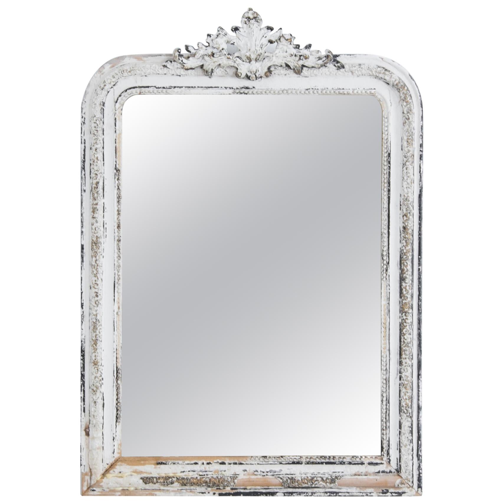 Napoleon III White Patinated Ornamented Mirror