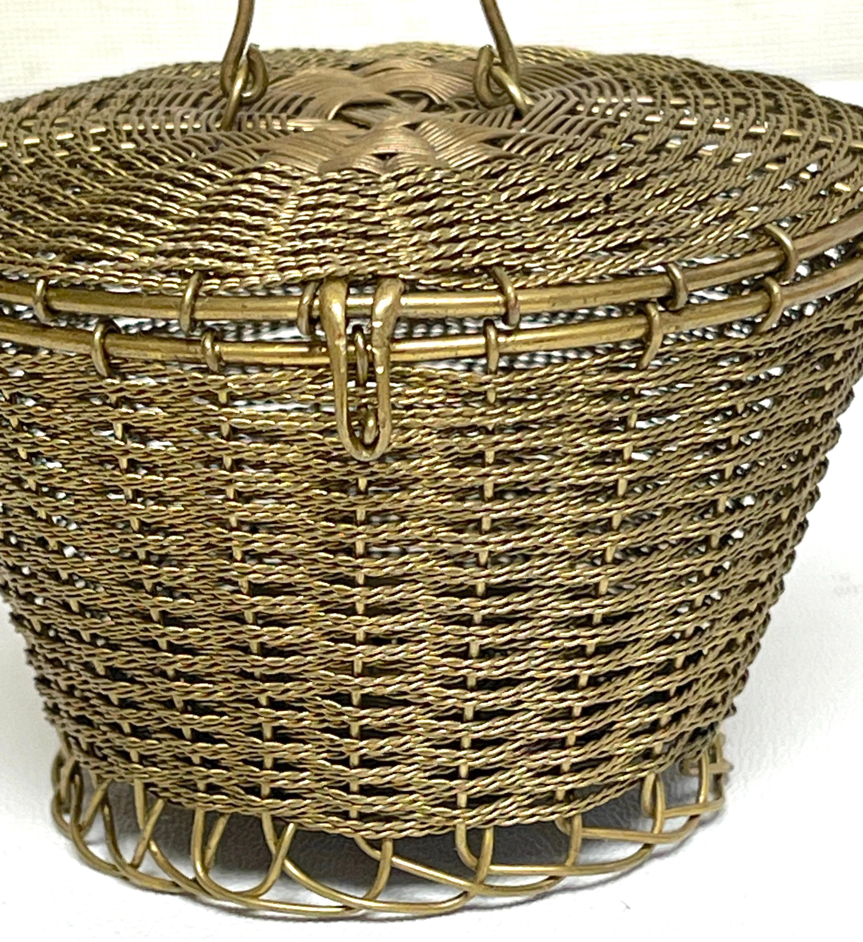 Napoleon III Woven Gilt Bronze Handled Basket, Weave Table Box For Sale 5