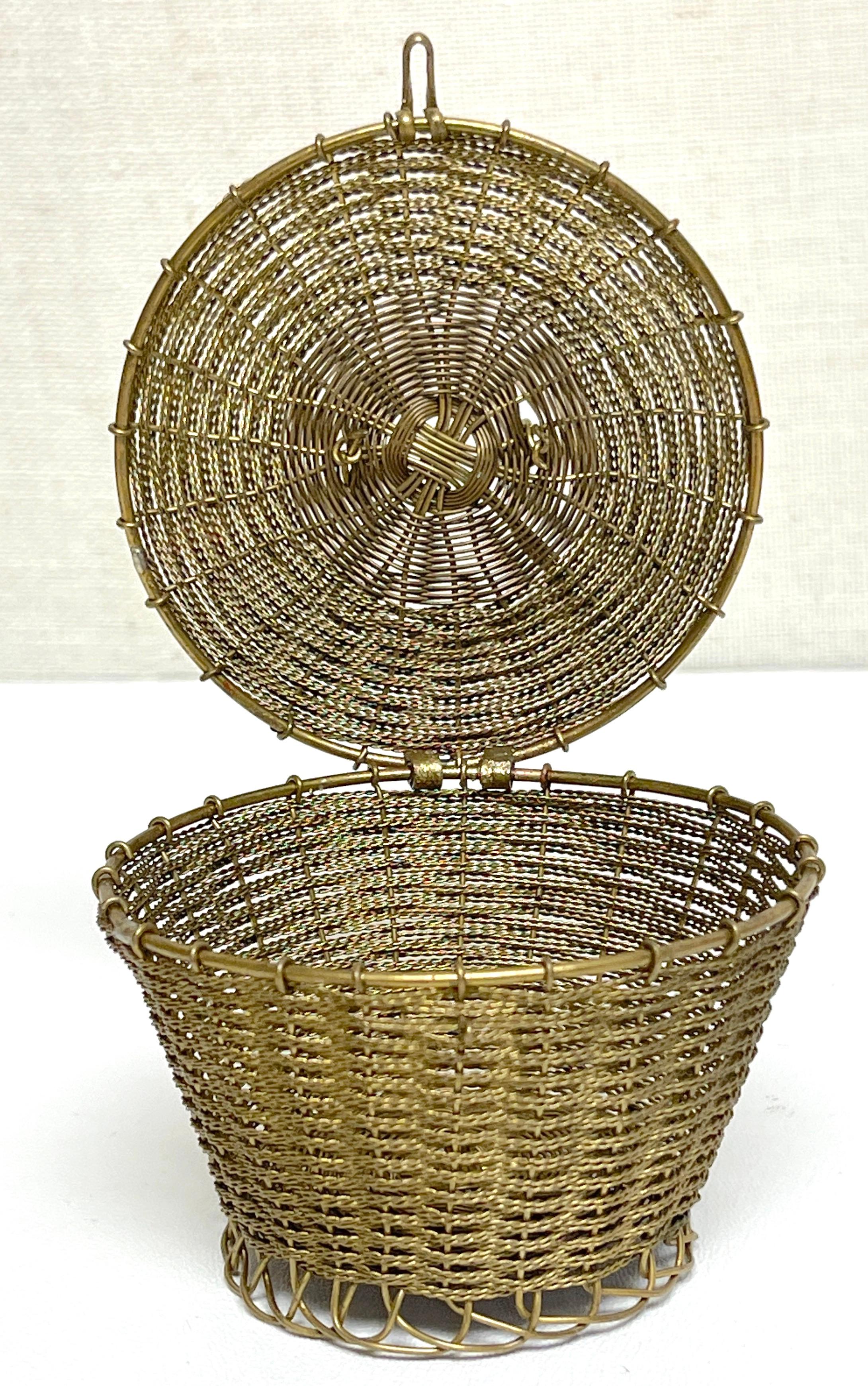 Napoleon III Woven Gilt Bronze Handled Basket, Weave Table Box For Sale 6
