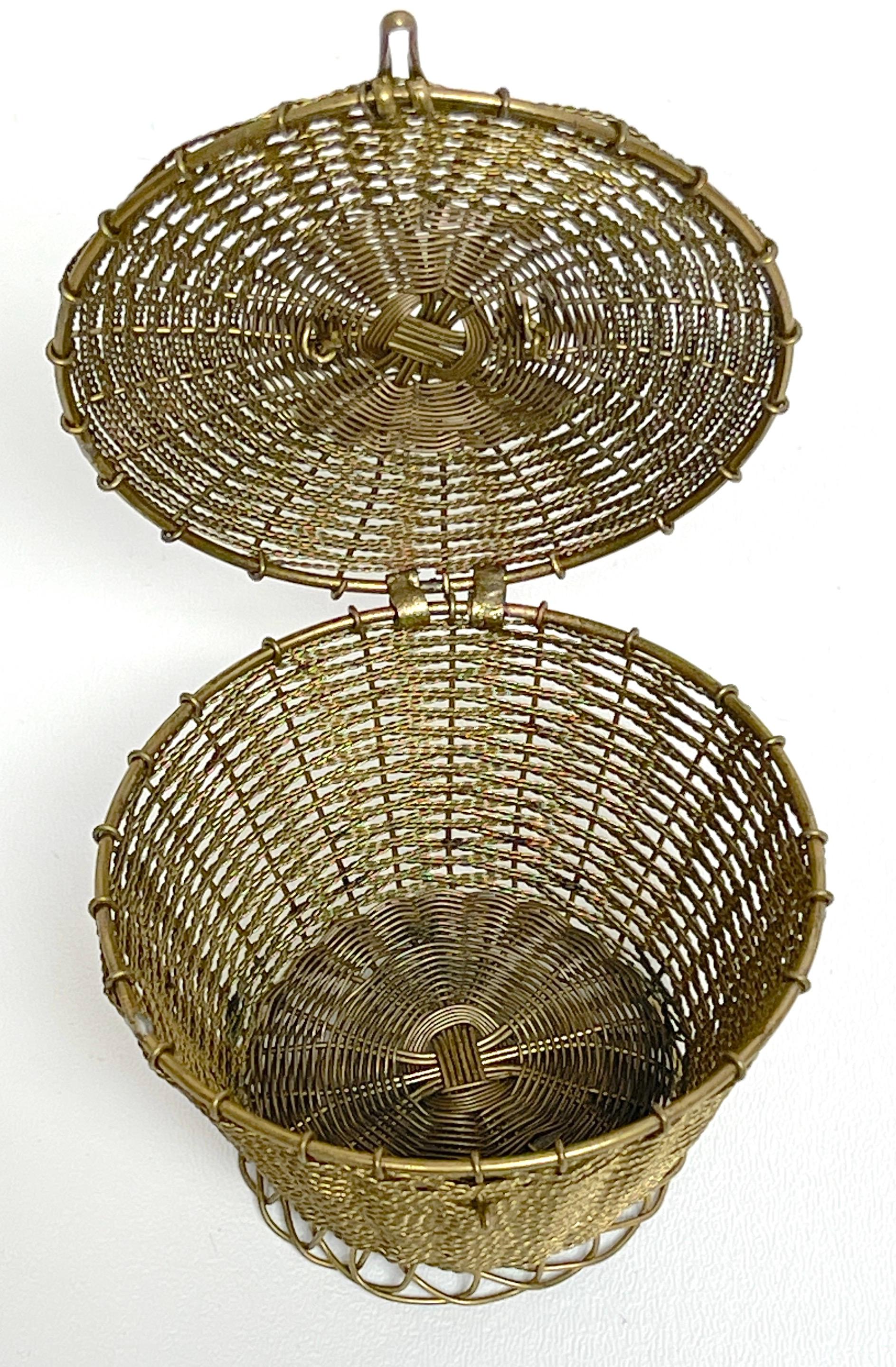 Napoleon III Woven Gilt Bronze Handled Basket, Weave Table Box For Sale 7