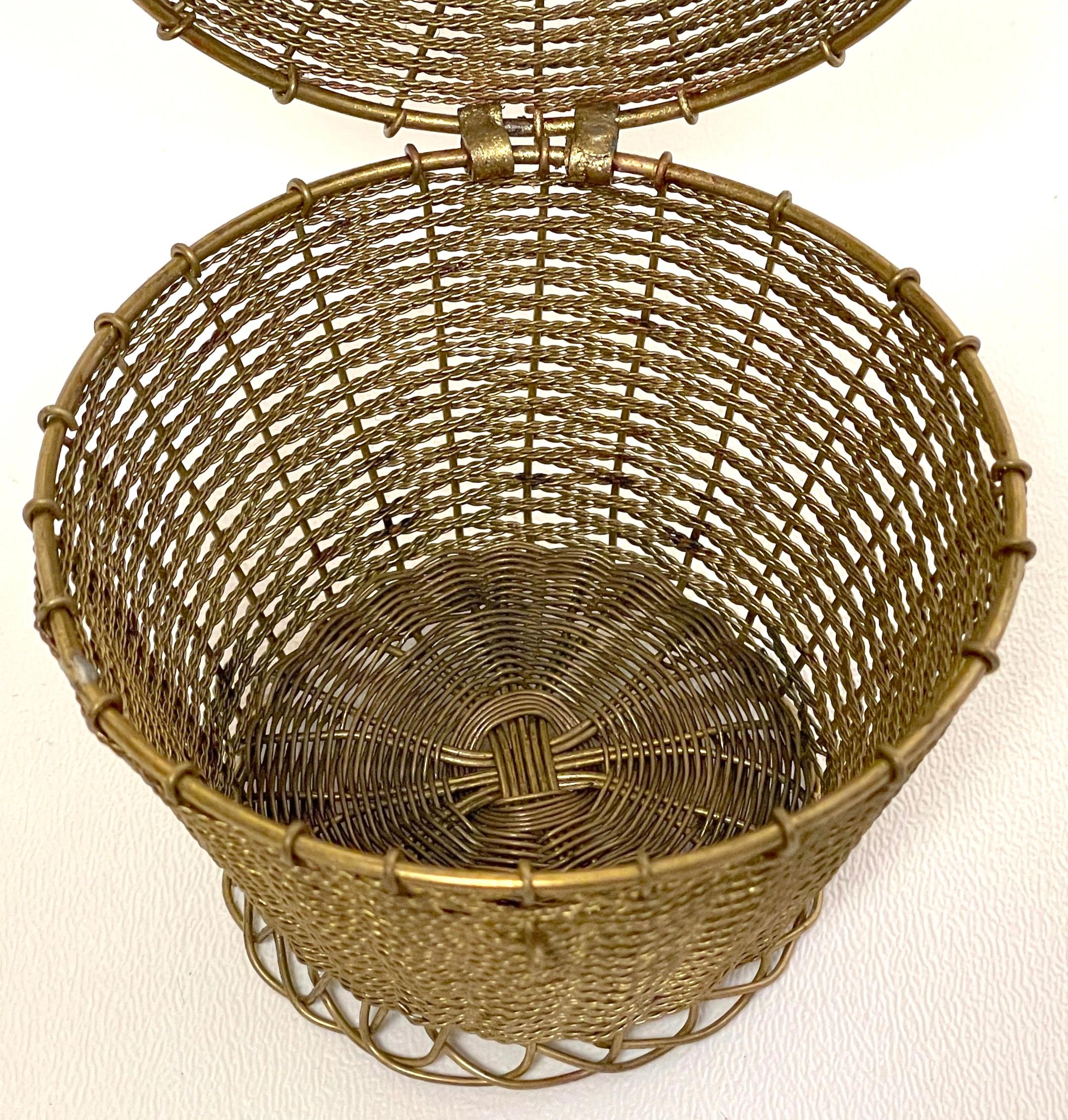Napoleon III Woven Gilt Bronze Handled Basket, Weave Table Box For Sale 8
