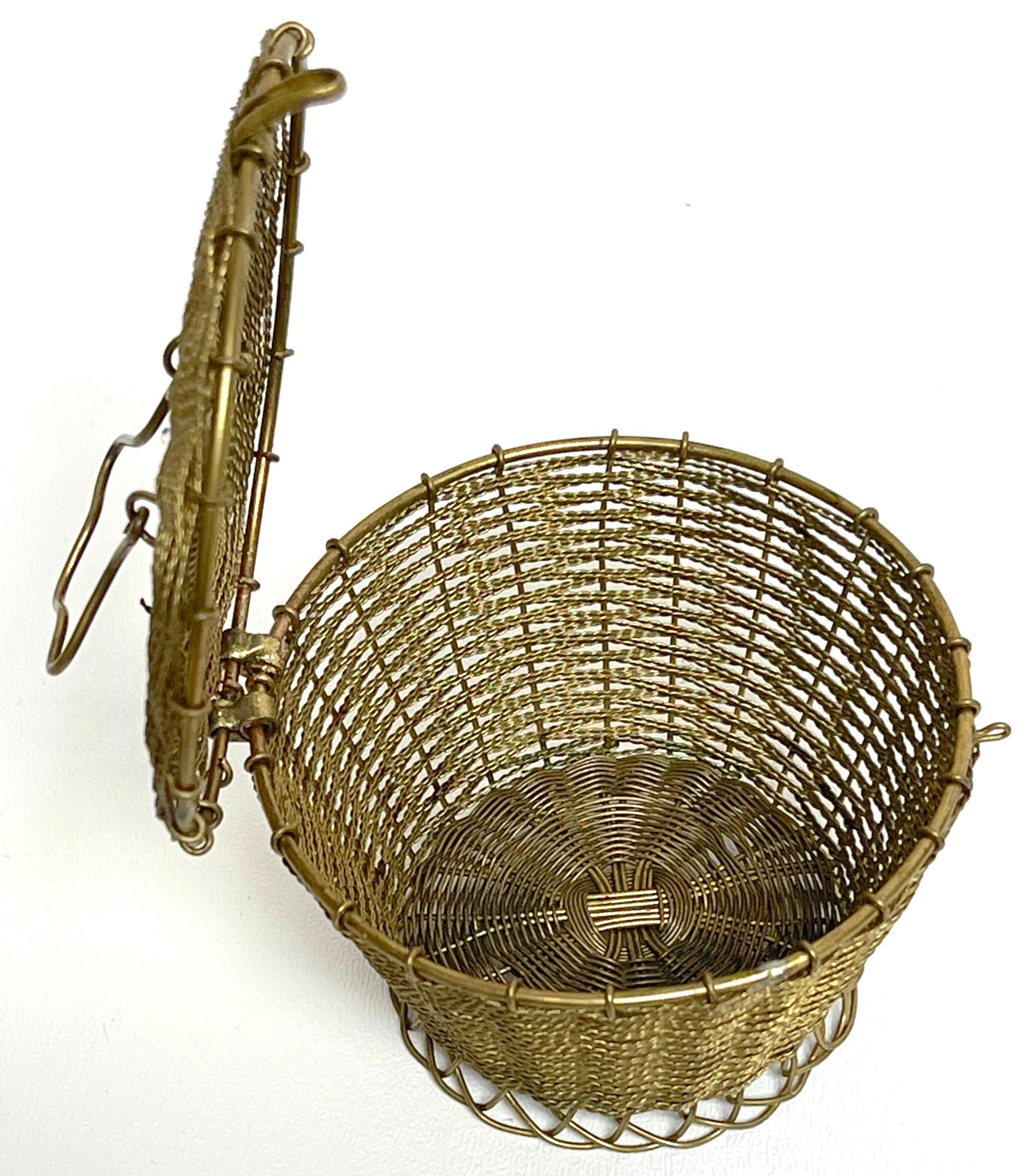 Napoleon III Woven Gilt Bronze Handled Basket, Weave Table Box For Sale 11