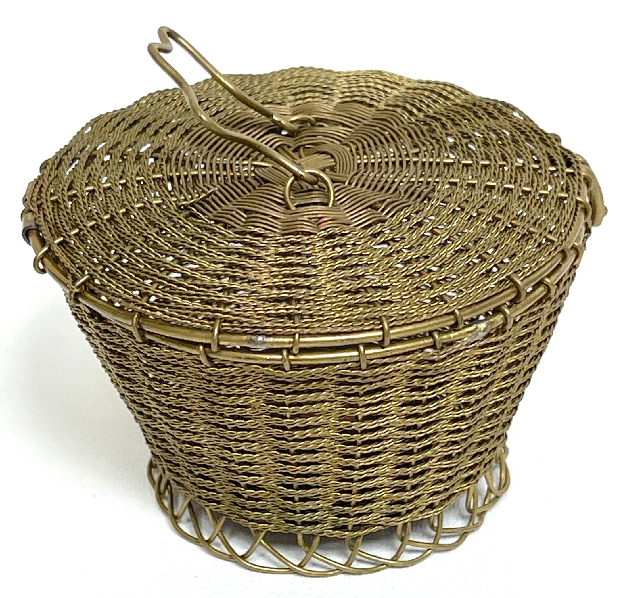 Napoleon III Woven Gilt Bronze Handled Basket, Weave Table Box For Sale 1