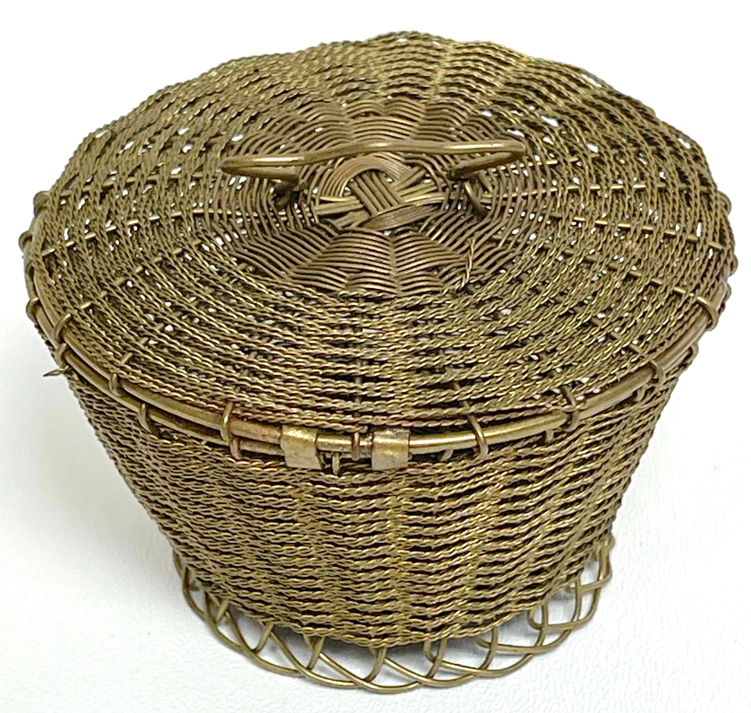 Napoleon III Woven Gilt Bronze Handled Basket, Weave Table Box For Sale 2