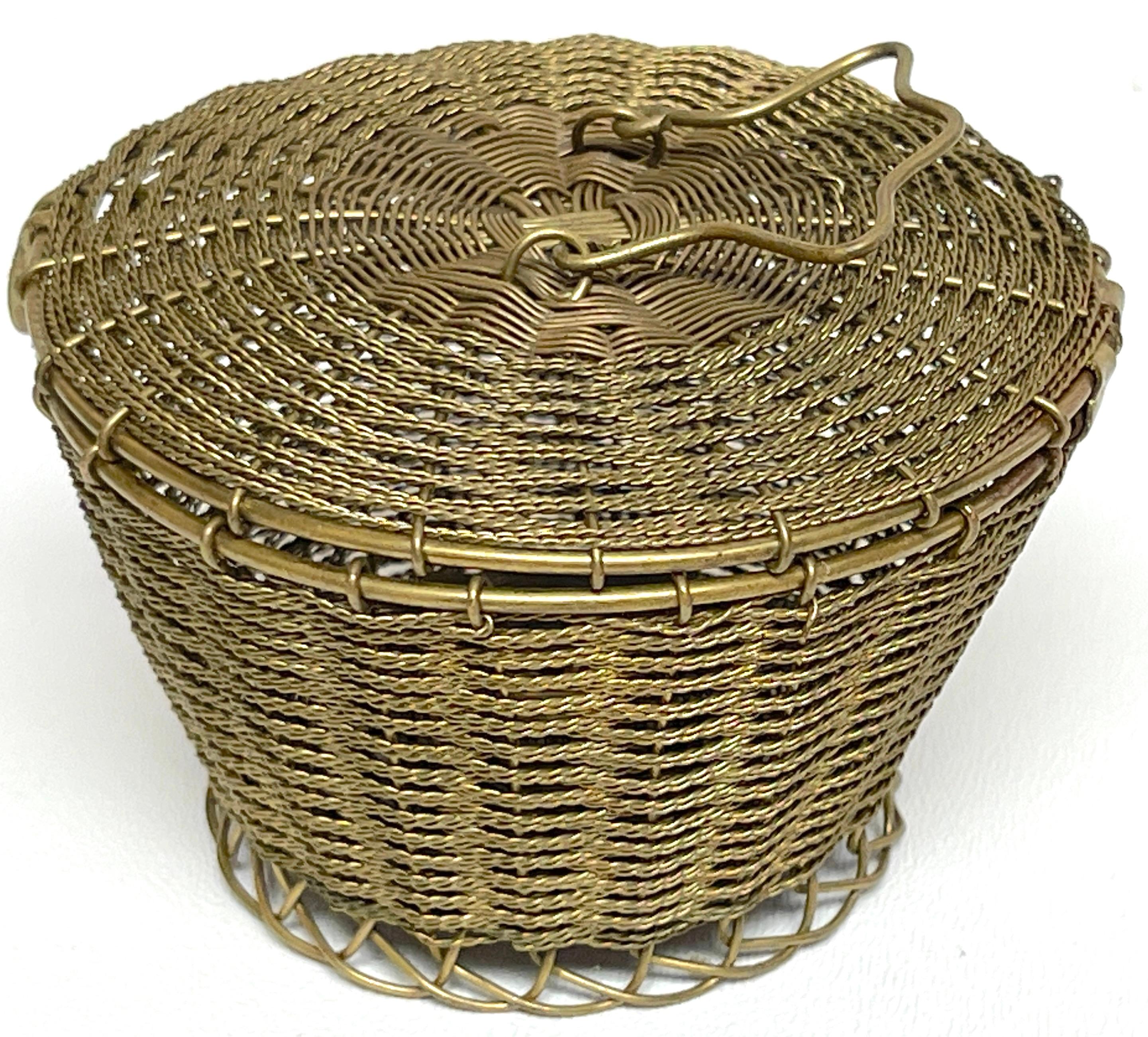 Napoleon III Woven Gilt Bronze Handled Basket, Weave Table Box For Sale 3