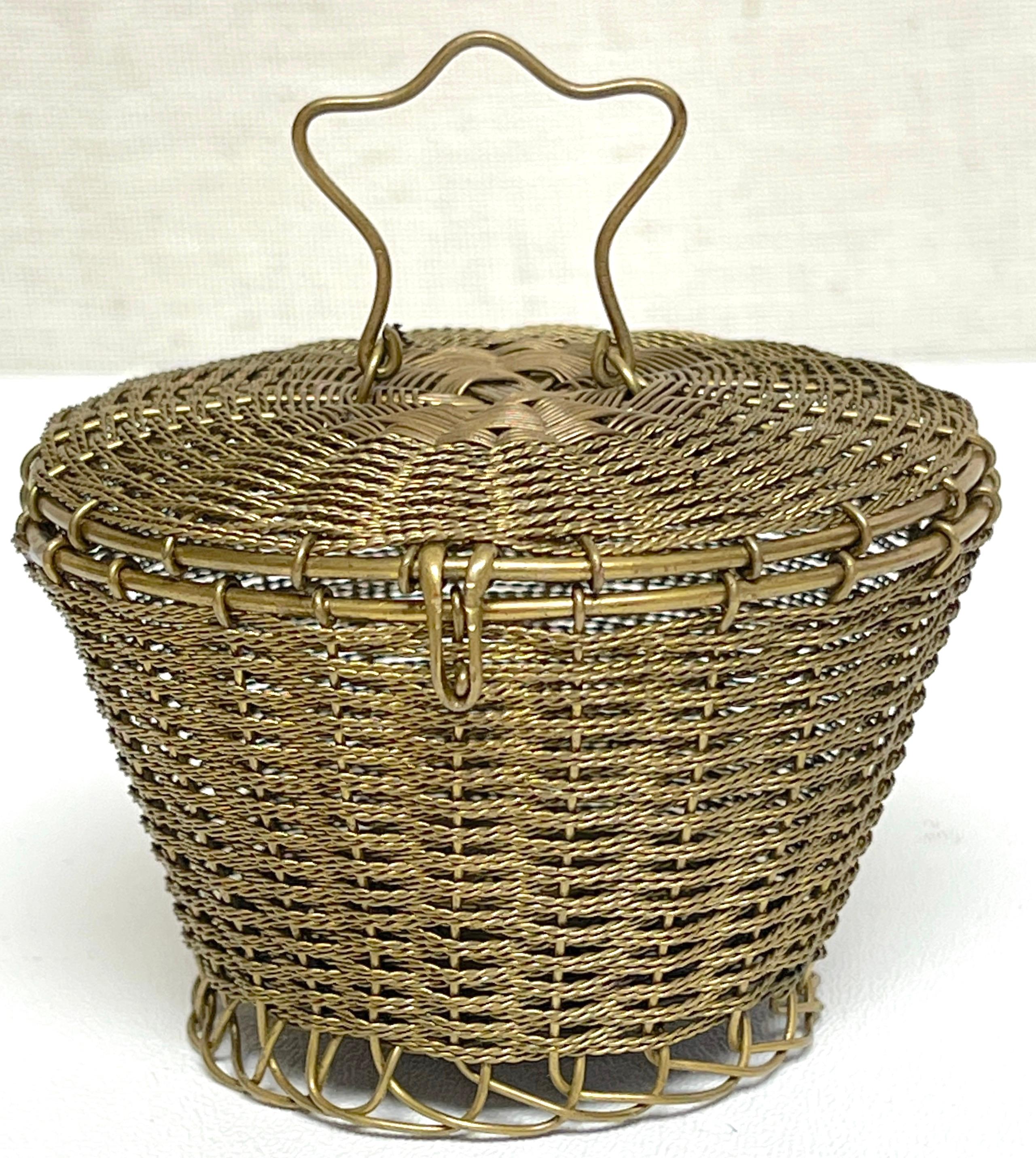 Napoleon III Woven Gilt Bronze Handled Basket, Weave Table Box For Sale 4