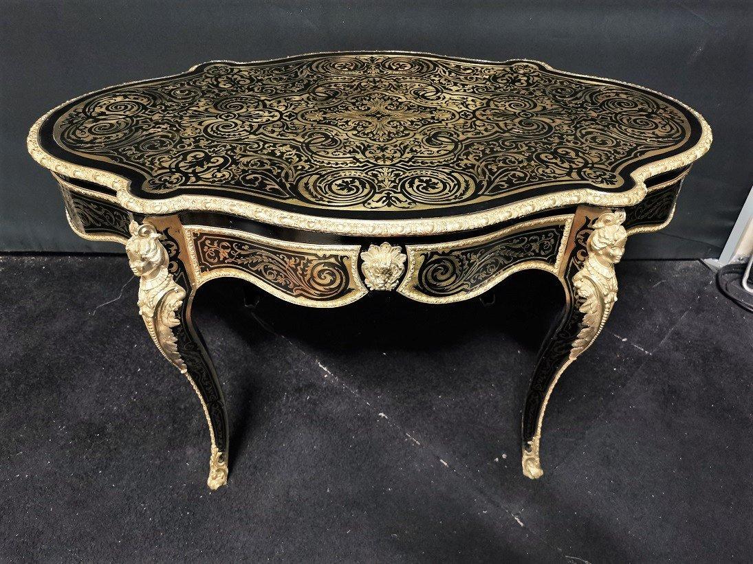 Napoleon III Writing Desk Dining Table in Boulle Marquetry, France 19th Century In Good Condition In Paris, FR