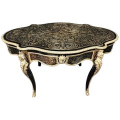 Napoleon III Writing Desk Dining Table in Boulle Marquetry, France 19th Century