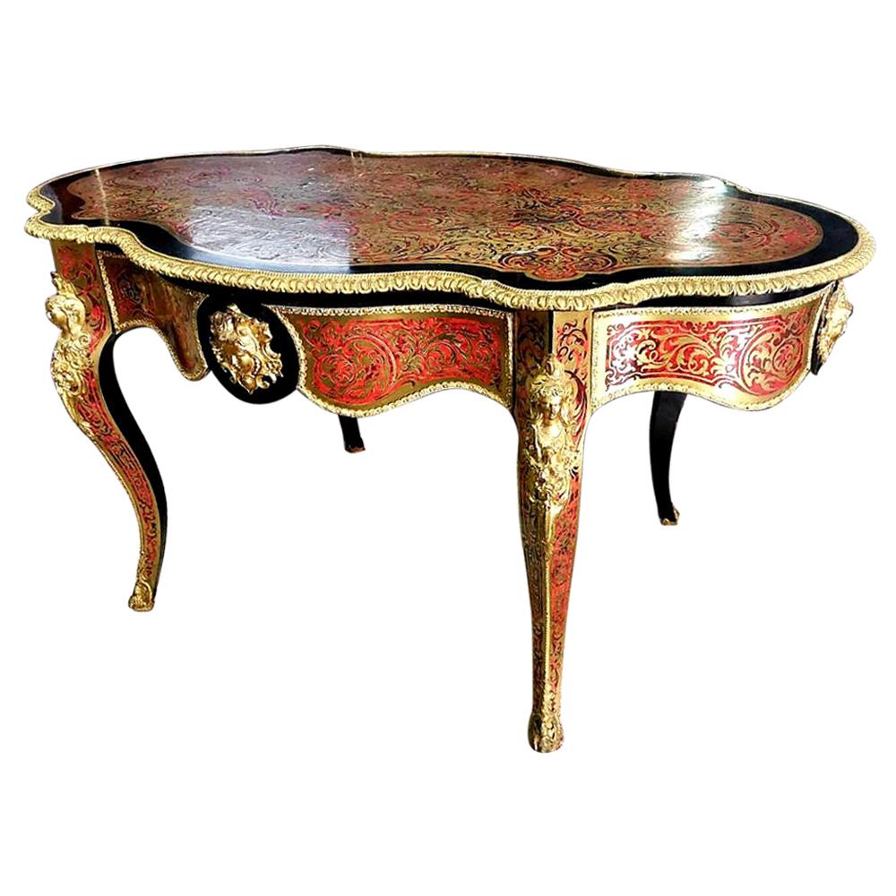 Napoleon III Writing Desk Dining Table in Boulle Marquetry, France, 19th Century