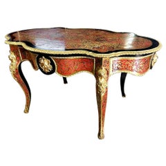 Antique Napoleon III Writing Desk Dining Table in Boulle Marquetry, France, 19th Century