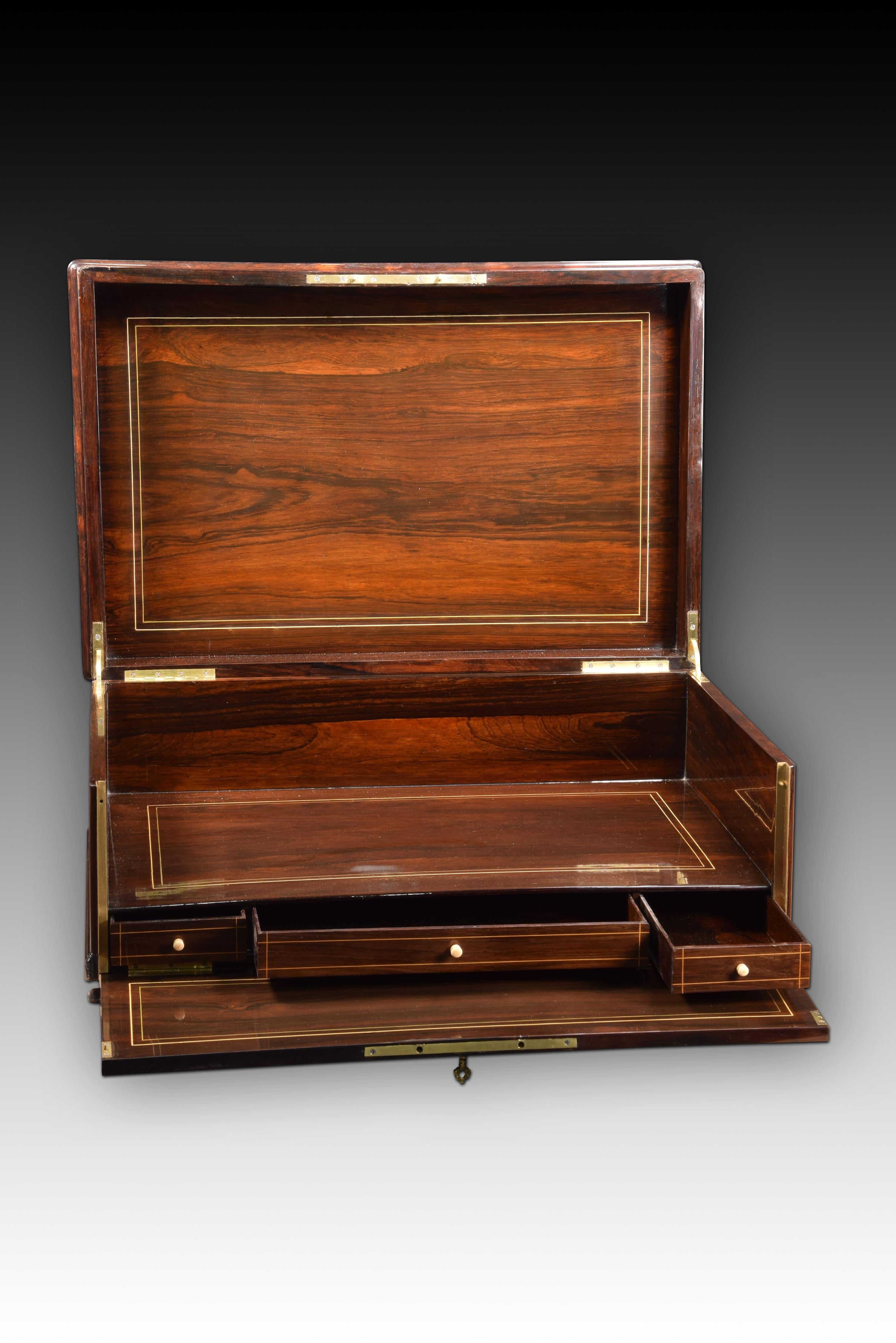 French Napoleon III Writing Slope or Box, Marquetry, France, 19th Century For Sale