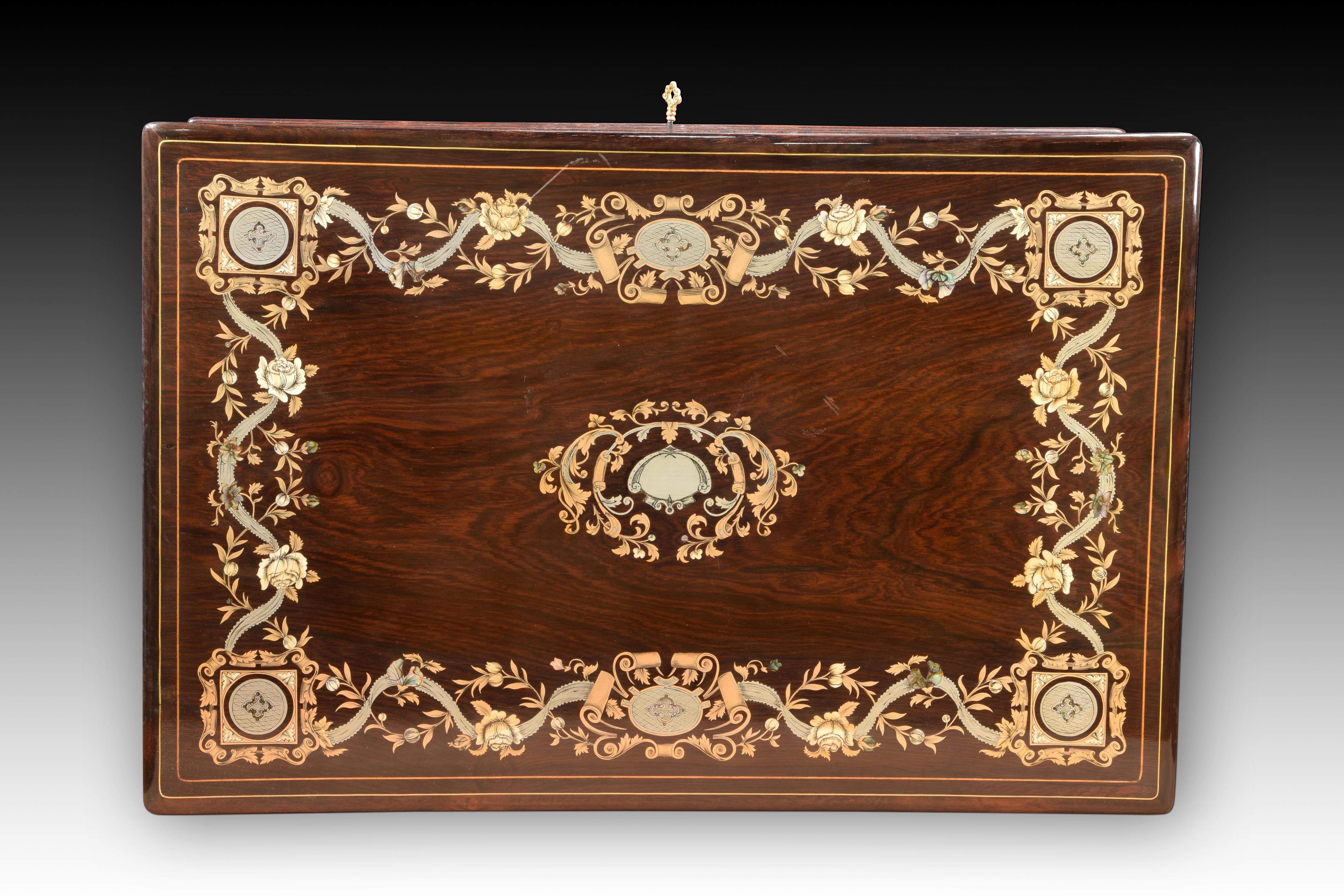 Other Napoleon III Writing Slope or Box, Marquetry, France, 19th Century For Sale