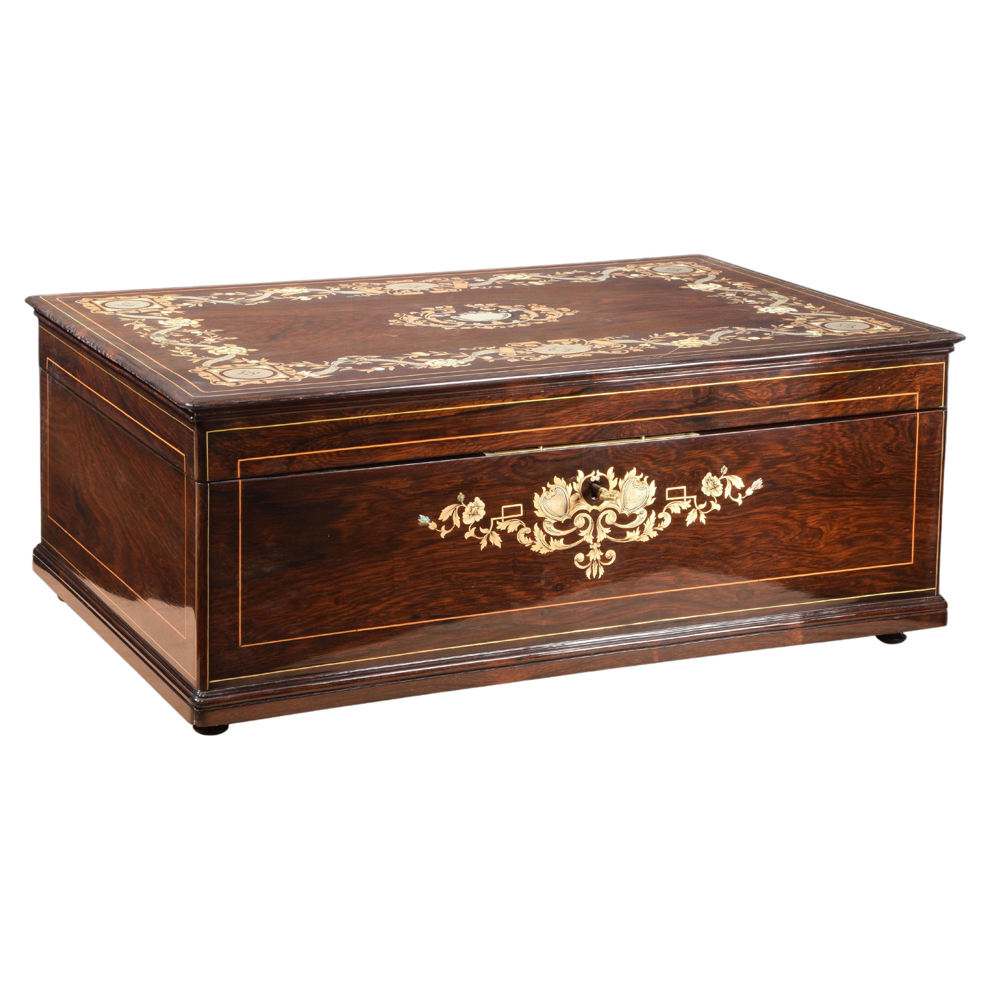Napoleon III Writing Slope or Box, Marquetry, France, 19th Century For Sale