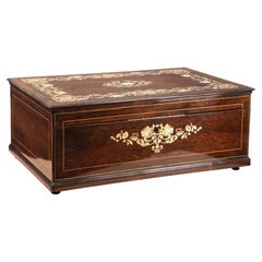Antique Napoleon III Writing Slope or Box, Marquetry, France, 19th Century