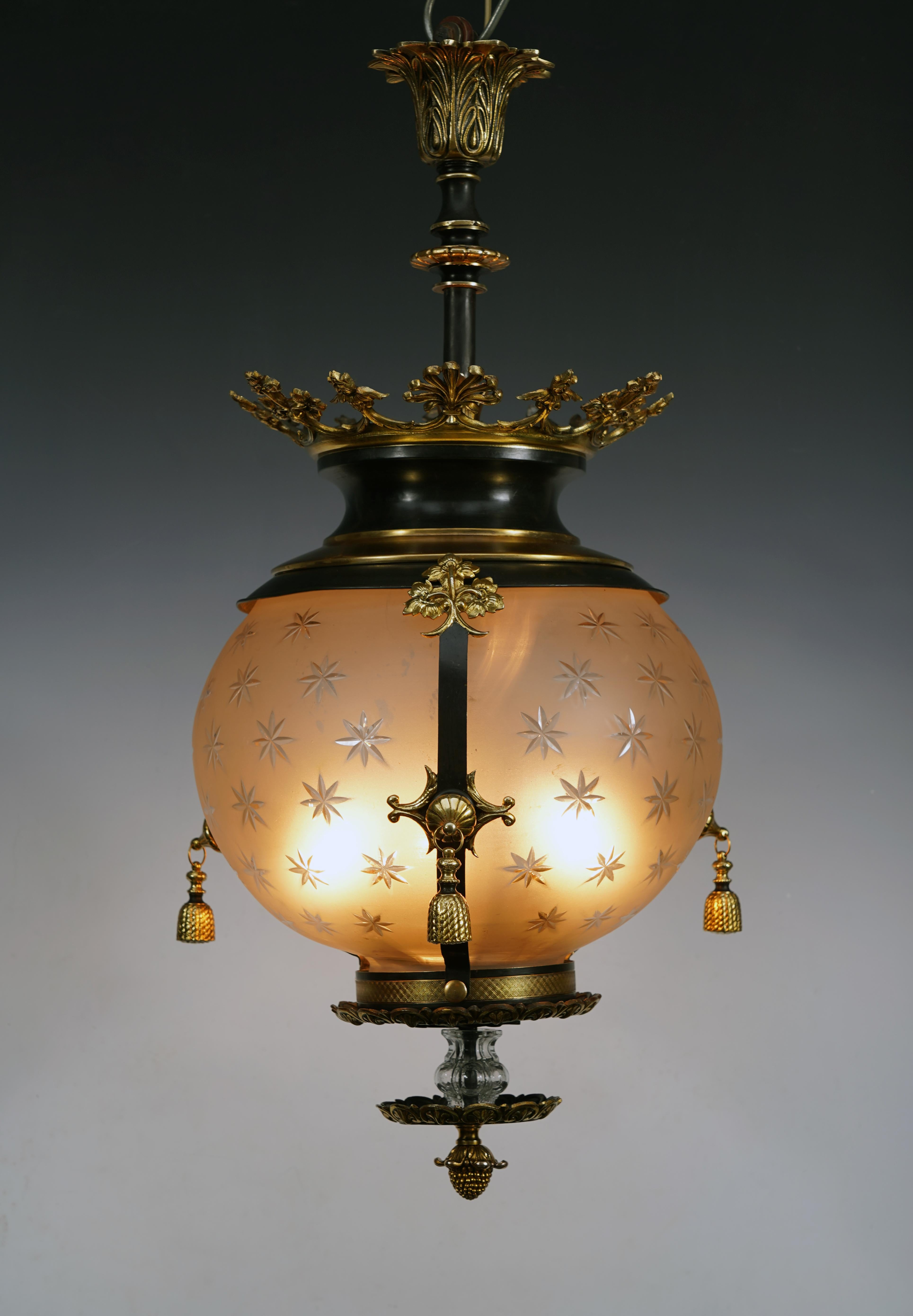 French Napoleon IIIrd Period Lantern with Stars, France, circa 1870 For Sale
