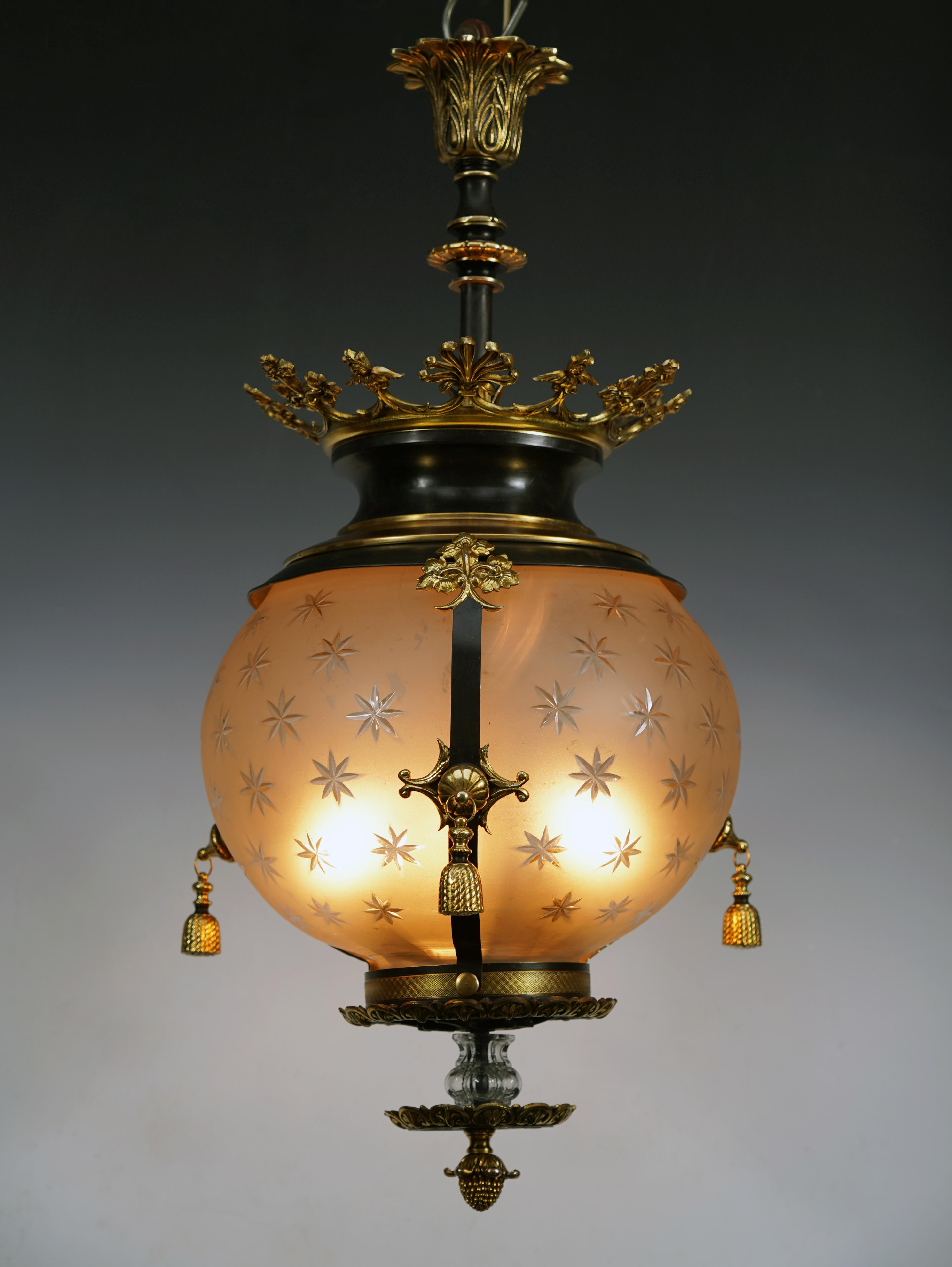 Gilt Napoleon IIIrd Period Lantern with Stars, France, circa 1870 For Sale