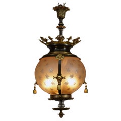 Antique Napoleon IIIrd Period Lantern with Stars, France, circa 1870