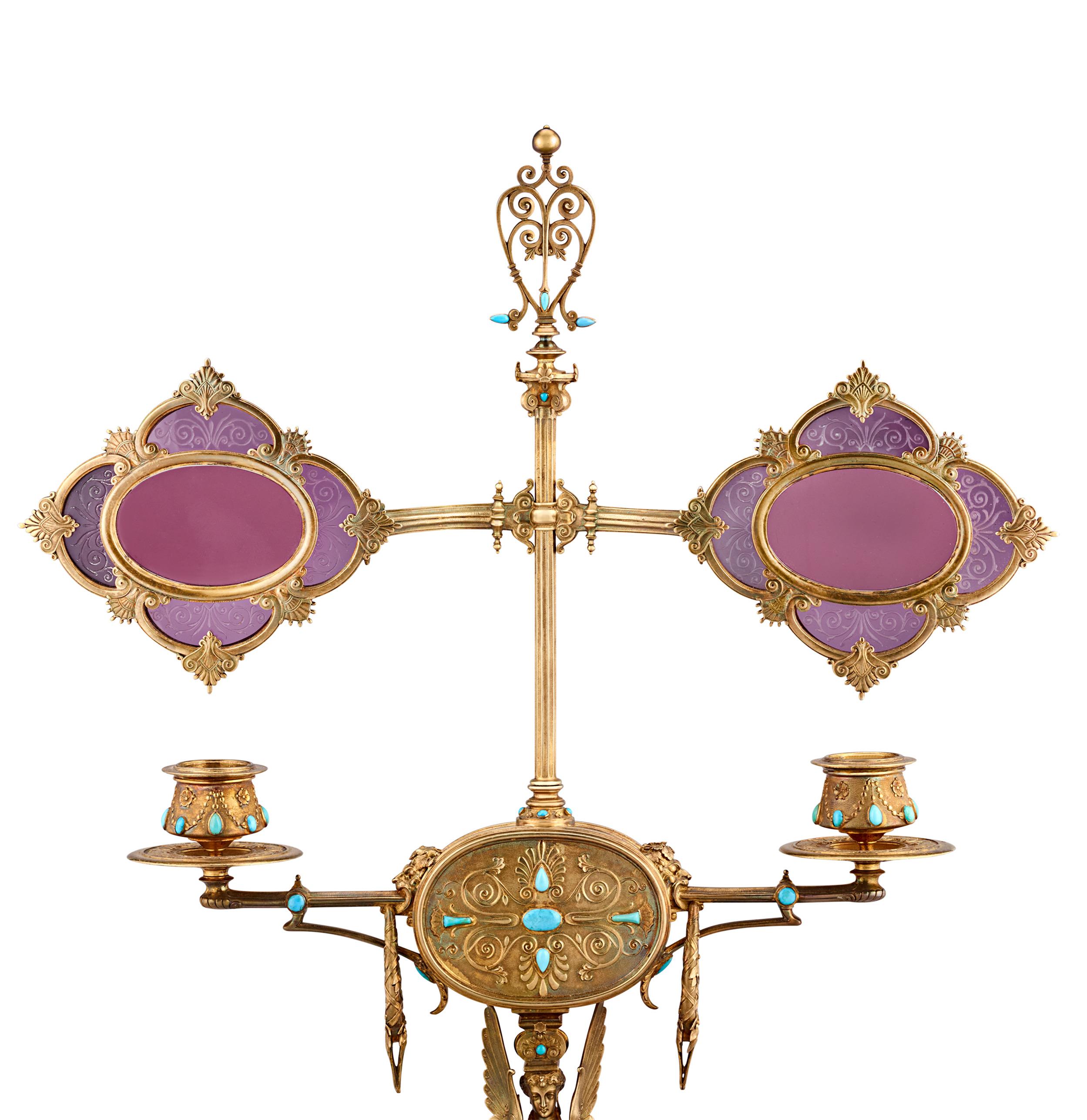 Lampada da lettura della biblioteca di Napoleone III in argento dorato in vendita 2
