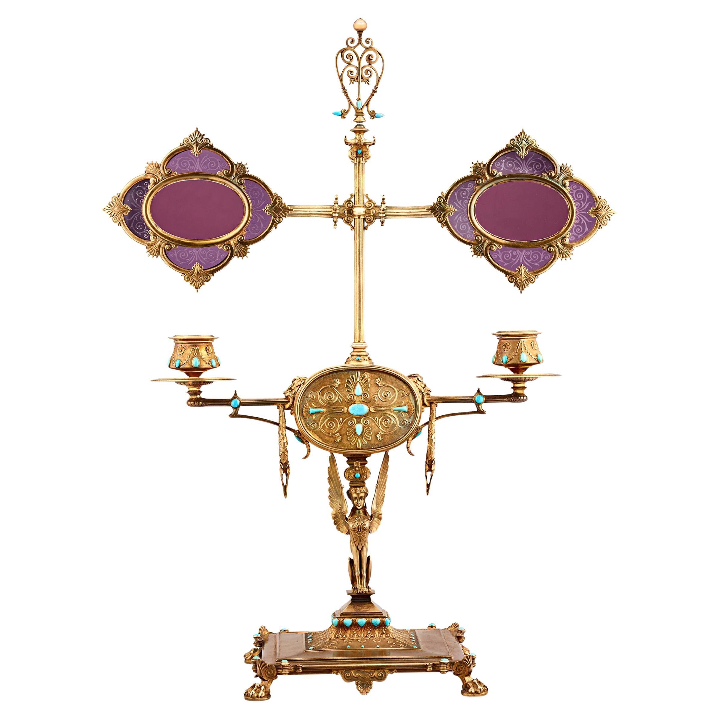 Lampada da lettura della biblioteca di Napoleone III in argento dorato in vendita