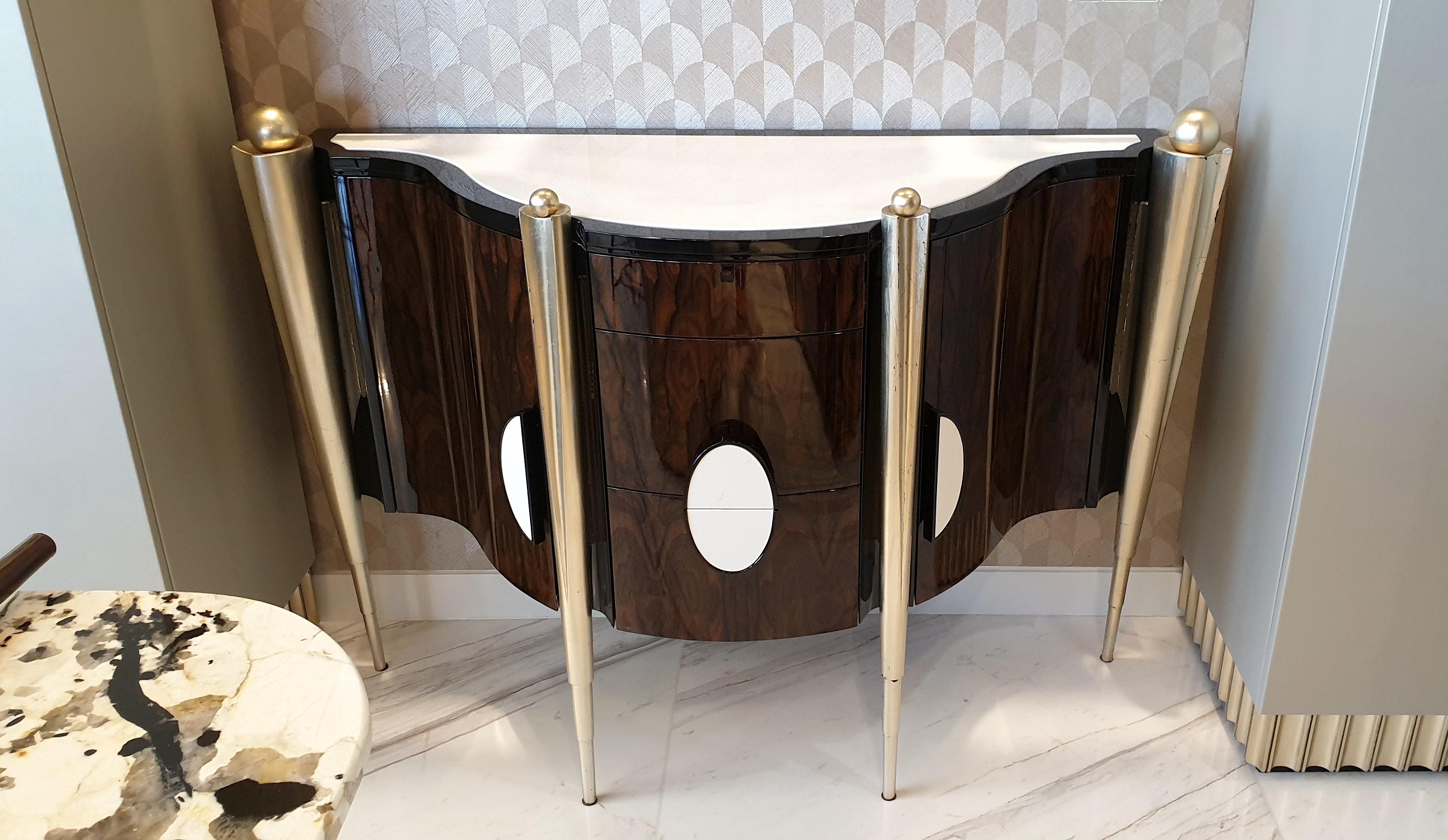Hand-Crafted 'Napoleon' Marble Top & Lacquer Veneer Console from Egli Design For Sale