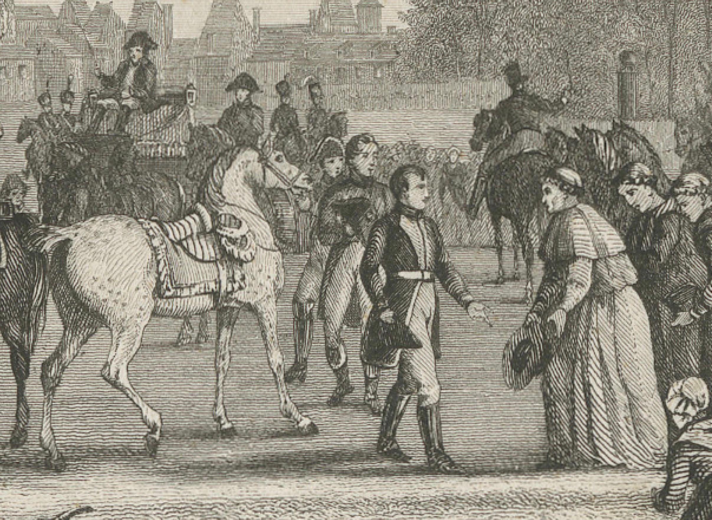Napoleon trifft Papst Pius VII. im Wald von Fontainebleau, gestochen von A. Pilinski, 1804

Dieser fesselnde Stich von A. Pilinski zeigt das historische Treffen zwischen Napoleon Bonaparte und Papst Pius VII. im Wald von Fontainebleau am 26.