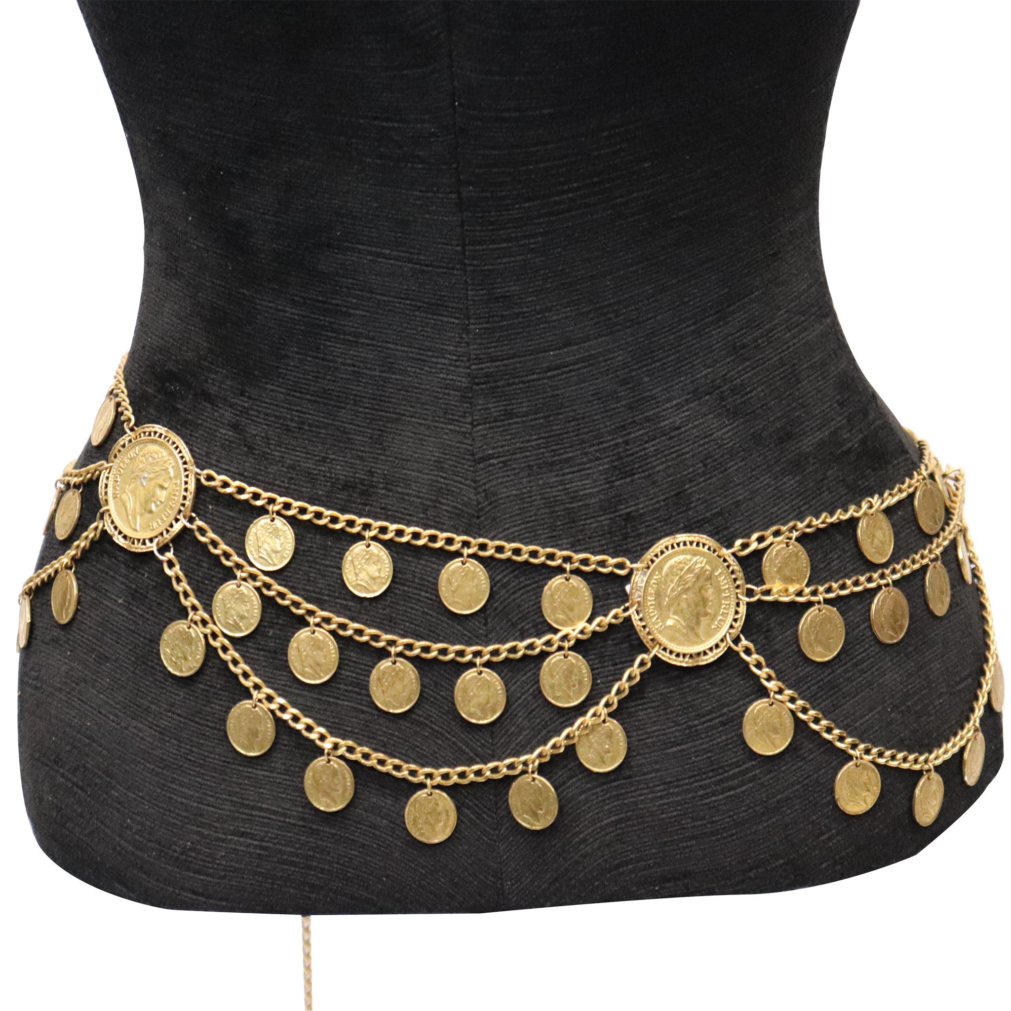 Brown Napoleon Motif High Polished BRASS Coin Chain Belt For Sale