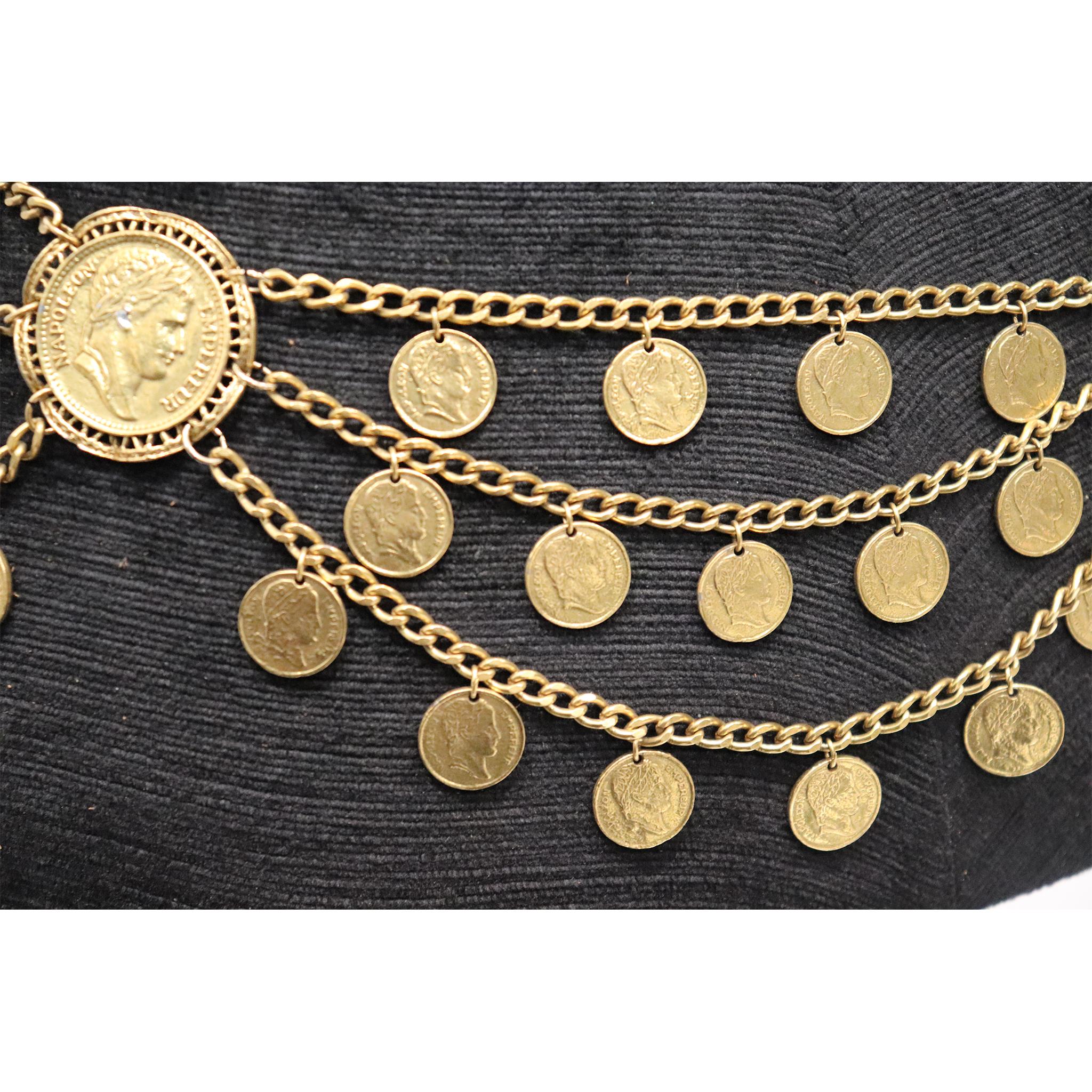 Napoleon Motif High Polished BRASS Coin Chain Belt In Excellent Condition For Sale In Los Angeles, CA