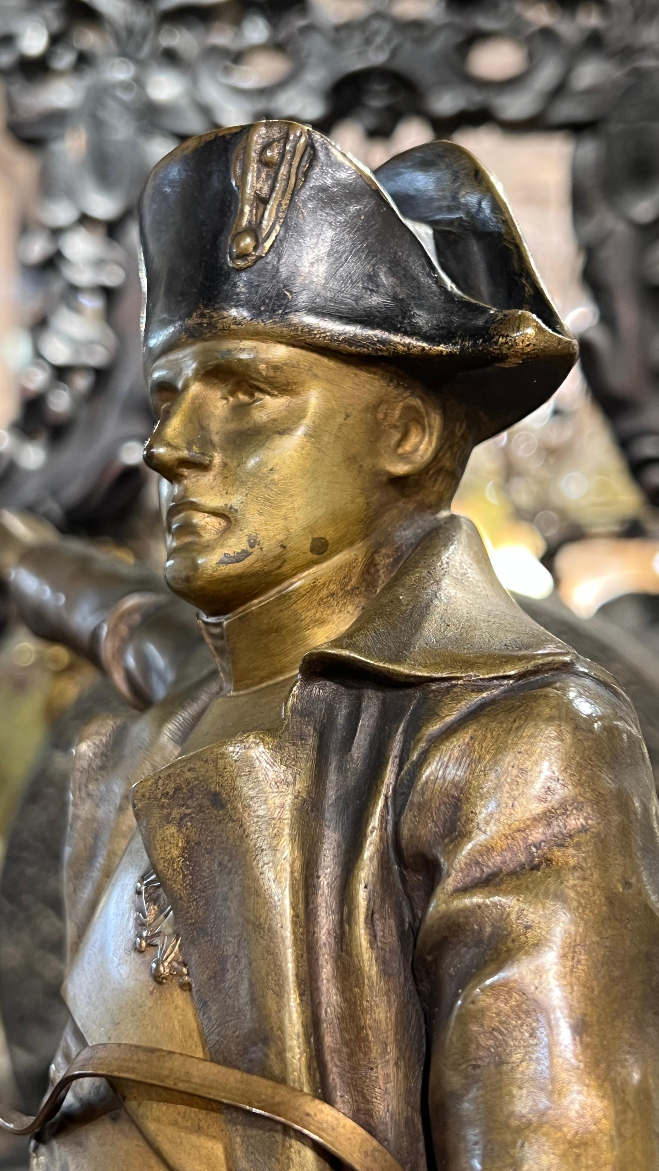 Napoleon on Horseback Bronze Sculpture on Pedestal After Henri Louis Levasseur In Good Condition For Sale In New York, NY