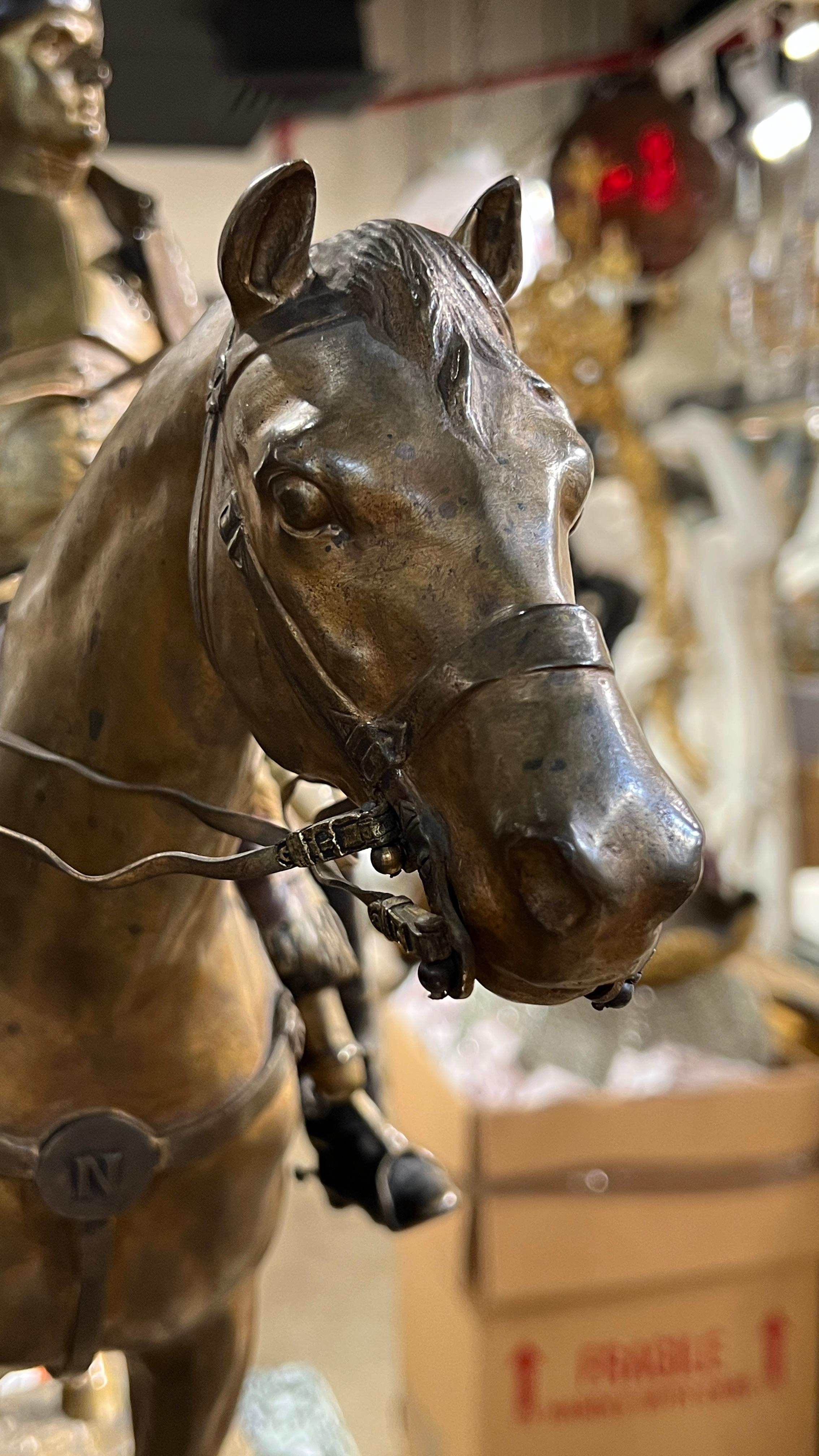 19th Century Napoleon on Horseback Bronze Sculpture on Pedestal After Henri Louis Levasseur For Sale