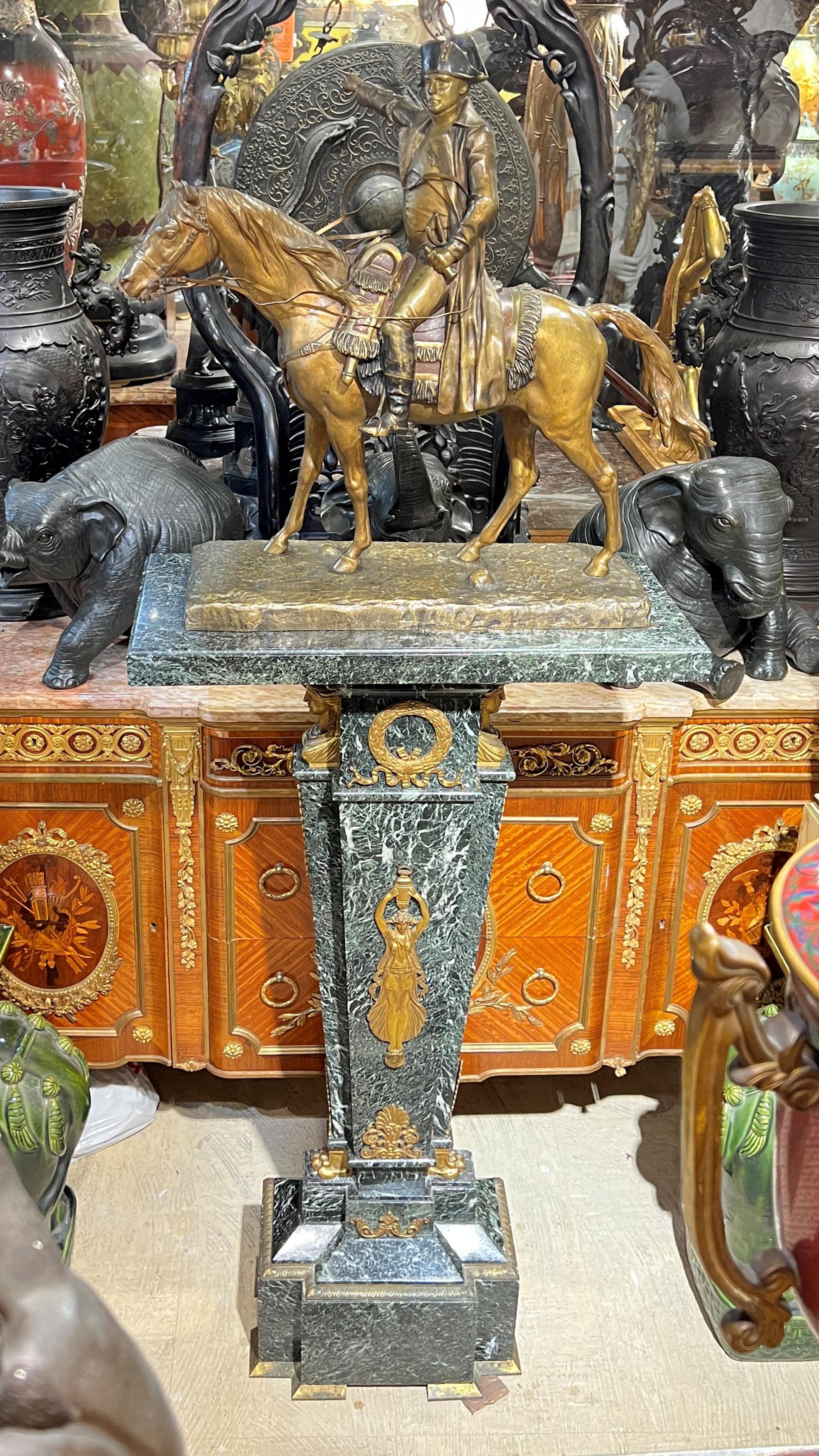 Napoleon on Horseback Bronze Sculpture on Pedestal After Henri Louis Levasseur For Sale 3