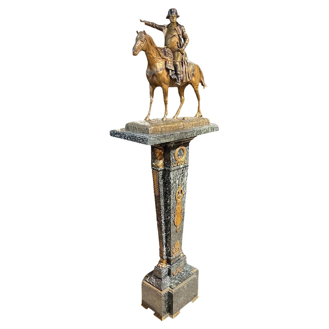 Napoleon on Horseback Bronze Sculpture on Pedestal After Henri Louis Levasseur For Sale