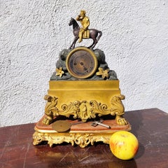 Napoleon On Horseback, Double Patina Bronze Clock, H40cm, 19th Century