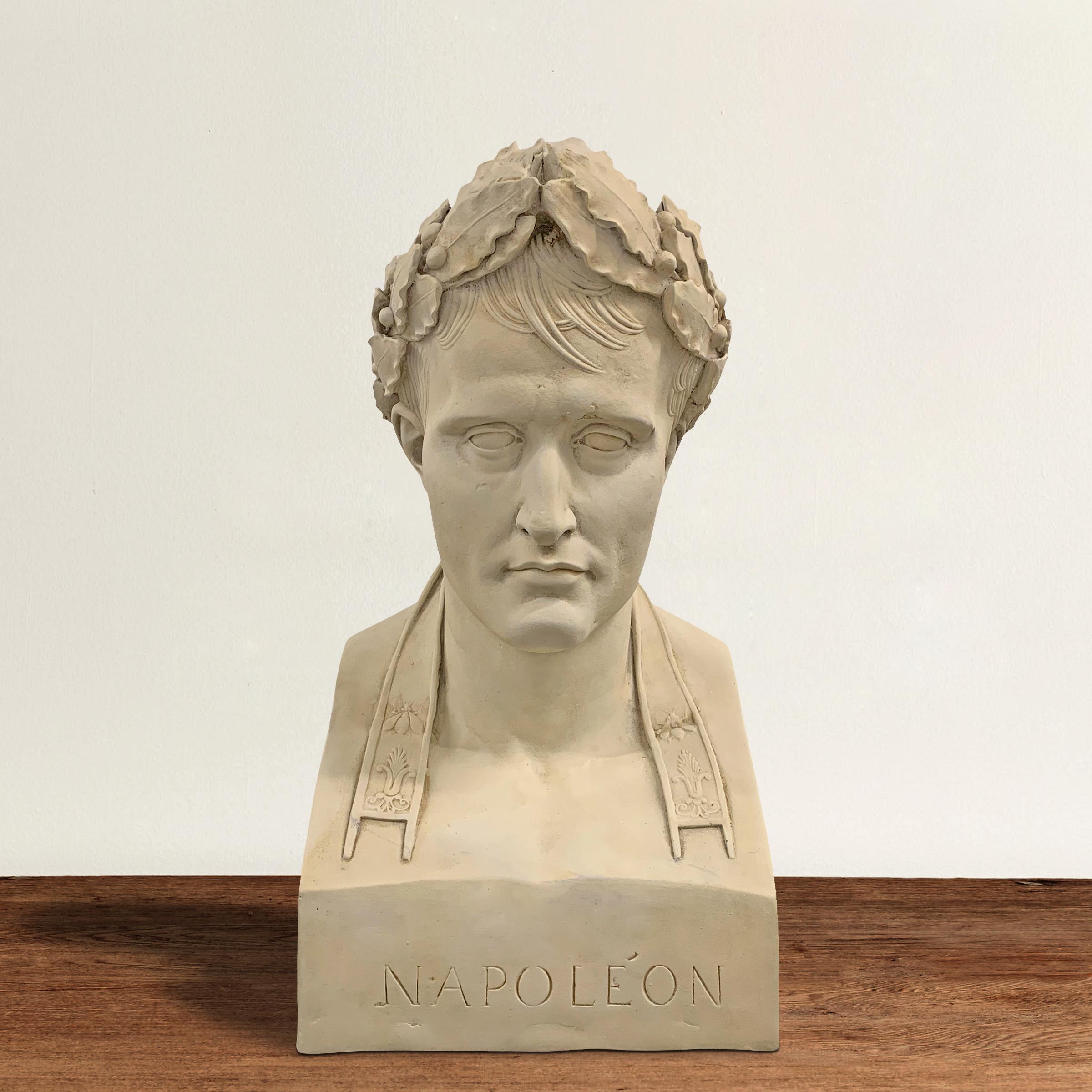A wonderful large-scale bust of Napoléon Bonaparte cast from Antonio Canova's original portrait bust of Napoléon depicted as Caesar, 1804.