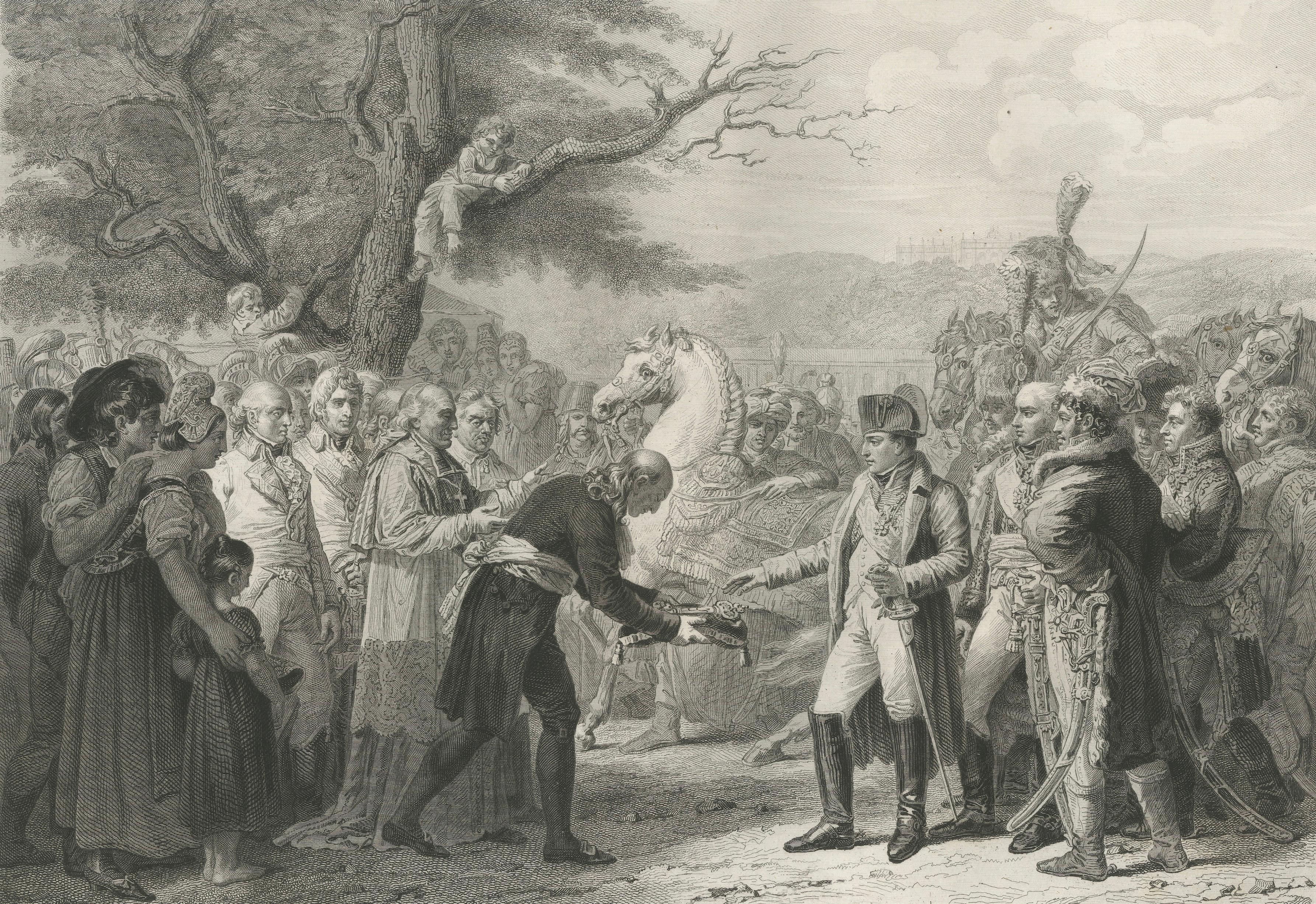 Napoleon Receives the Keys of Vienna, Antique French Engraving, circa 1840