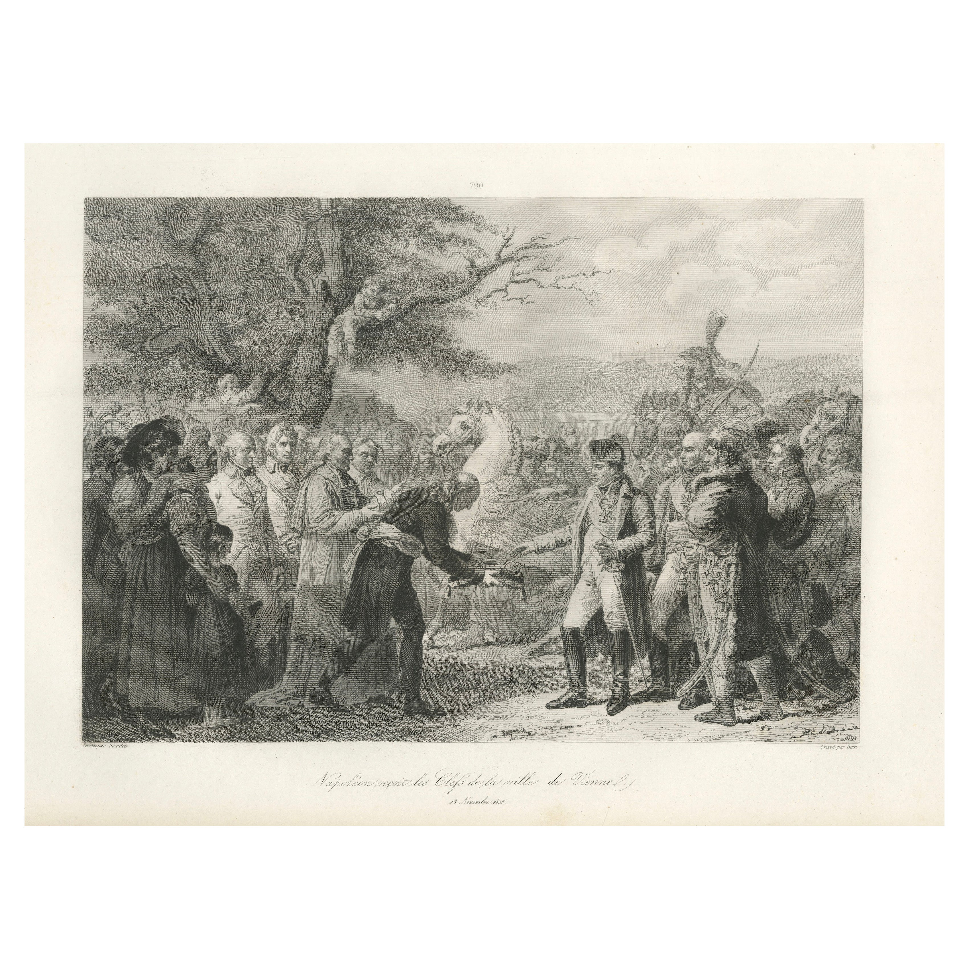 Napoleon Receives the Keys of Vienna, Antique French Engraving, circa 1840