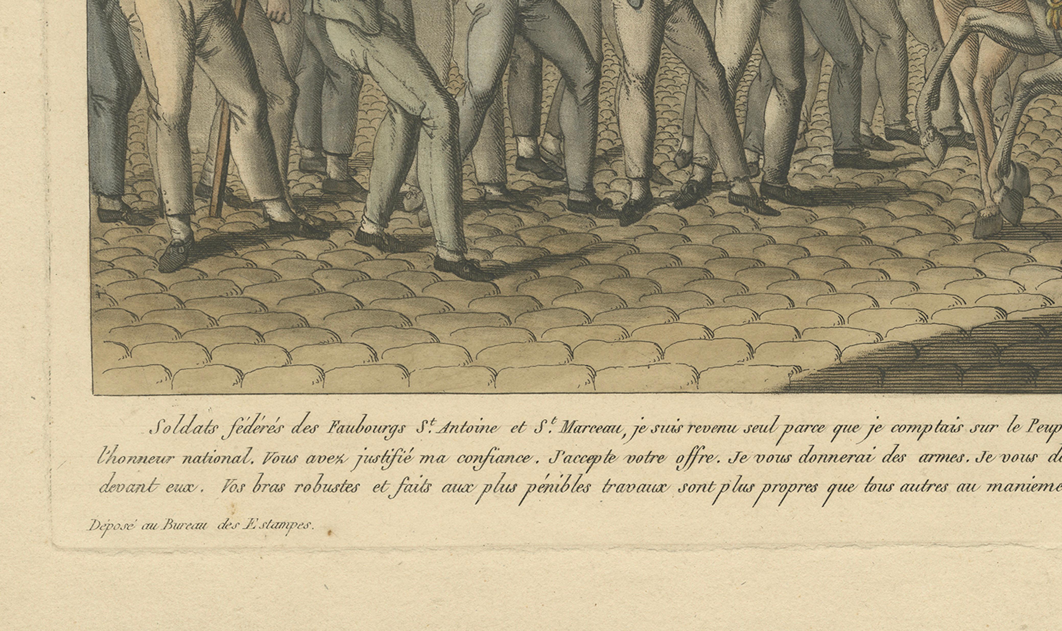 Napoleon Reviewing the Fédérés, Paris Tuileries Scene, French Engraving, 1815
