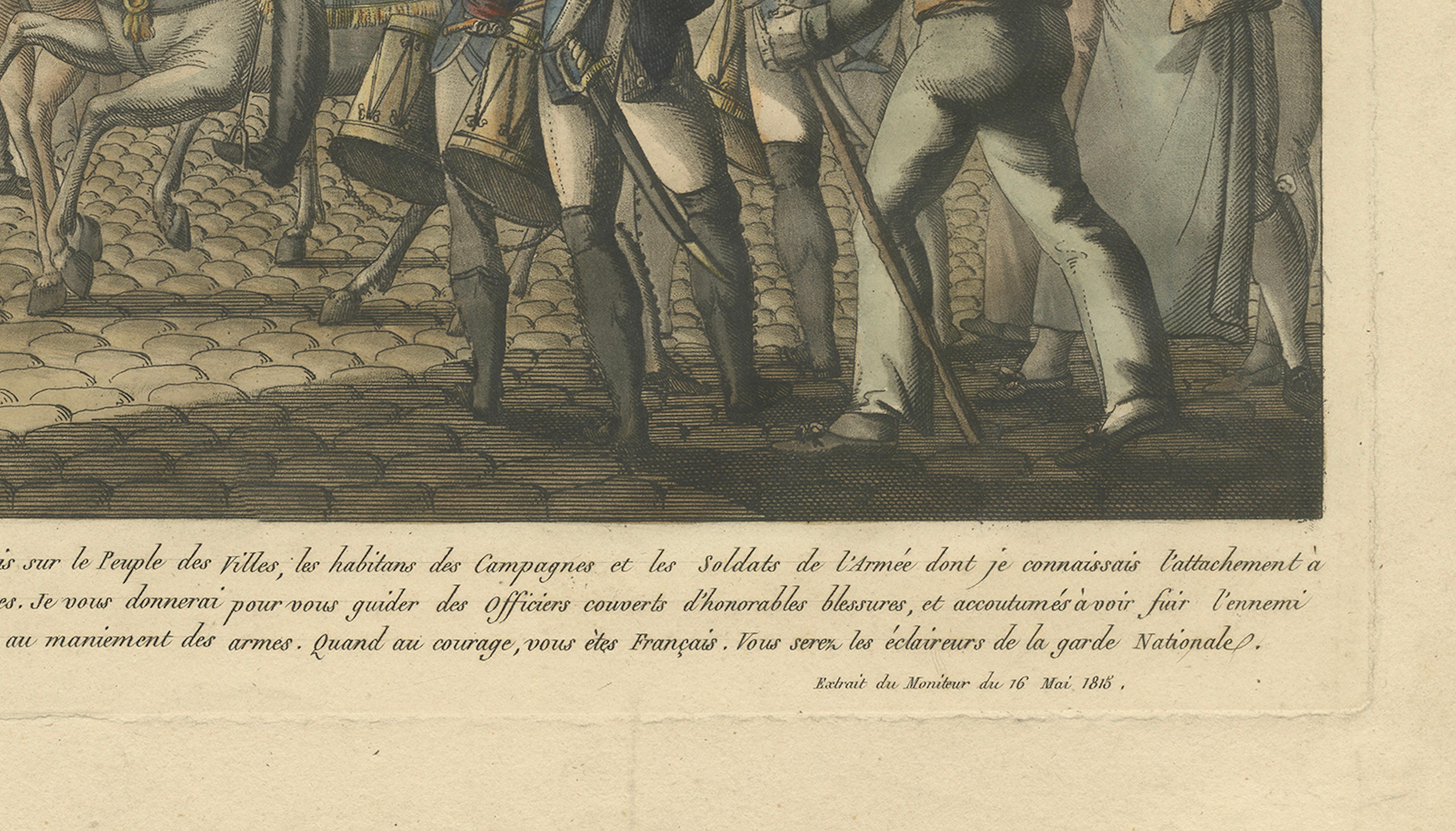 Napoleon Reviewing the Fédérés, Paris Tuileries Scene, French Engraving, 1815
