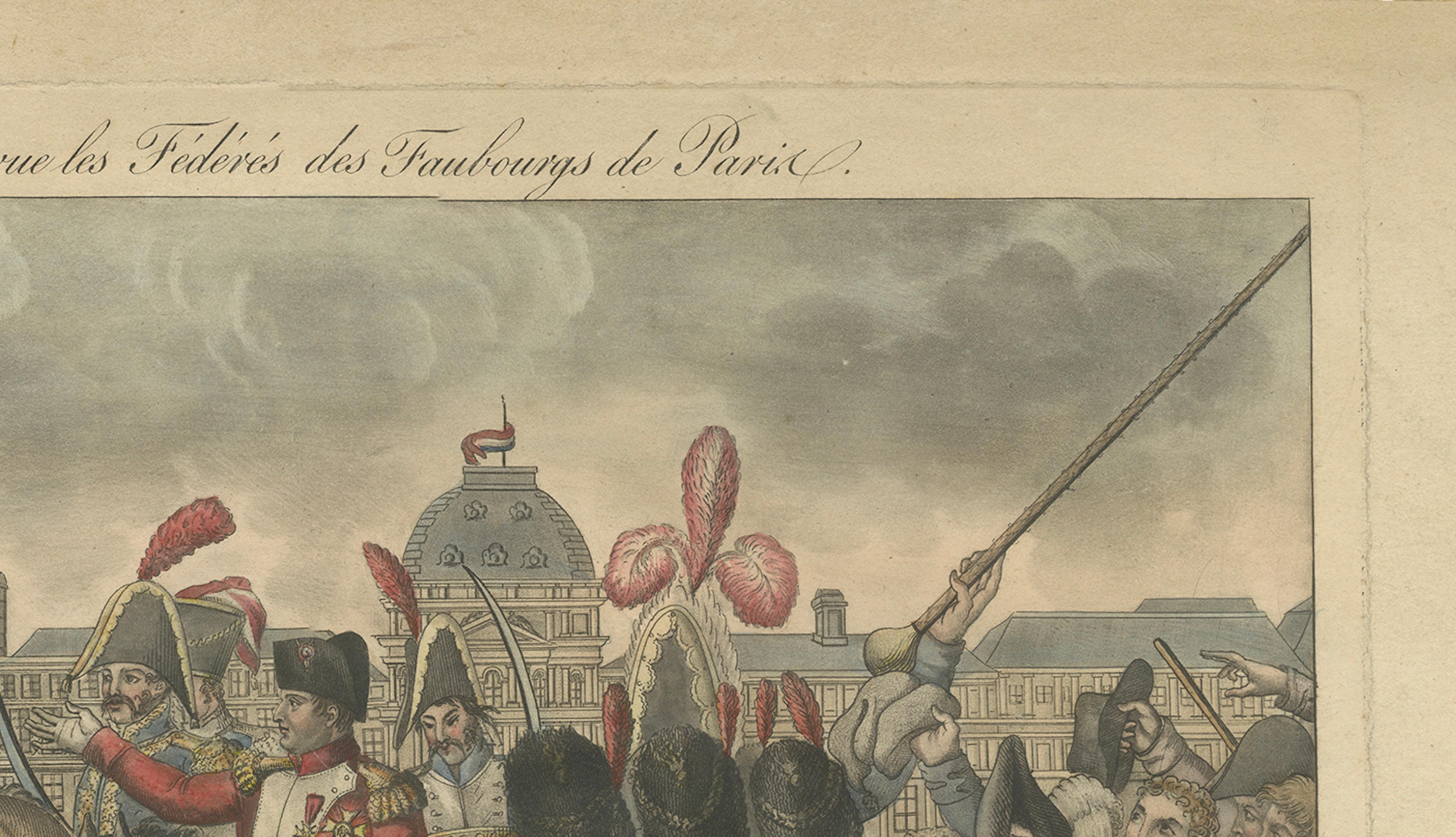 Napoleon Reviewing the Fédérés, Paris Tuileries Scene, French Engraving, 1815